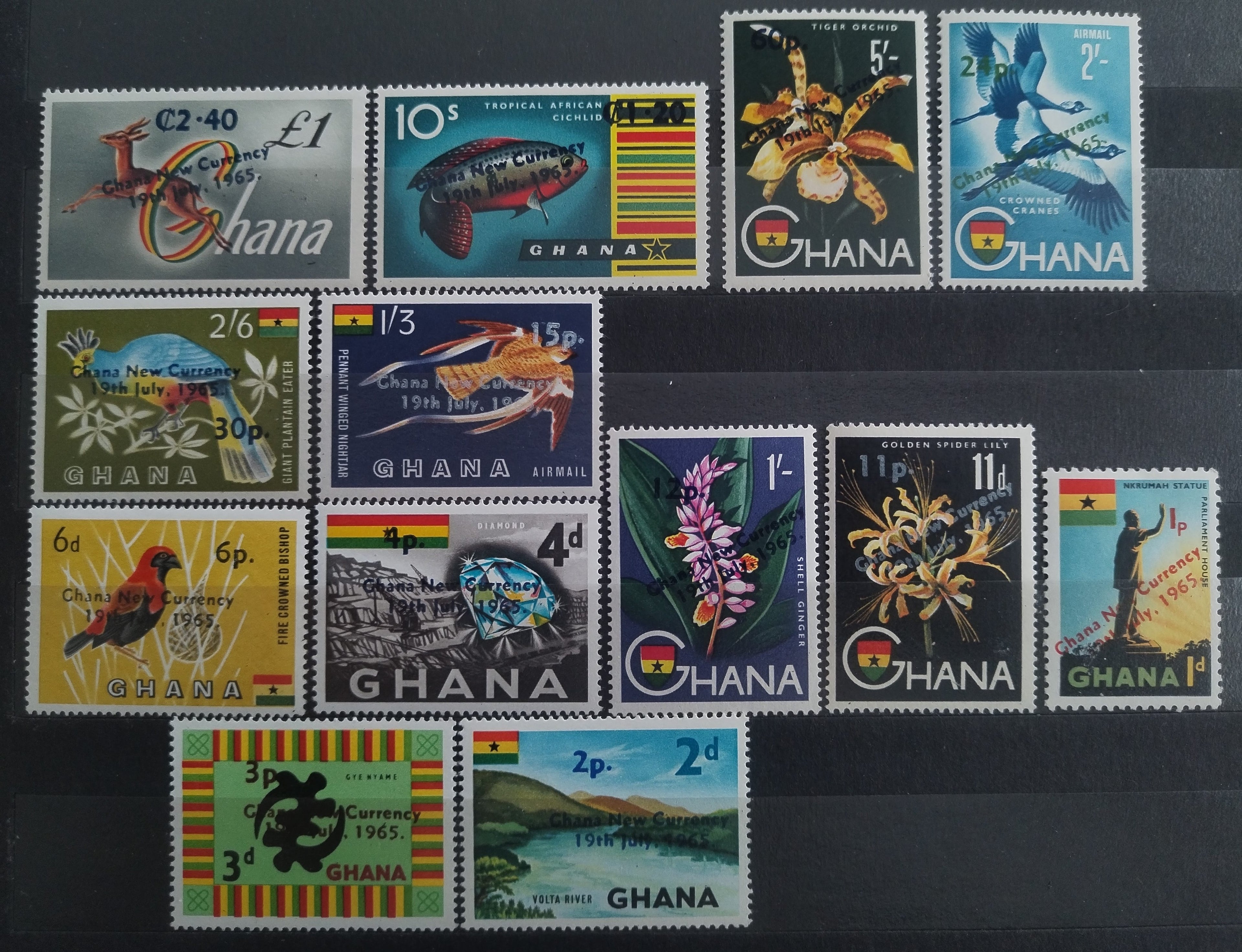 Ghana 1965 Definitiva: Přetisky nové měny, Fauna a flora