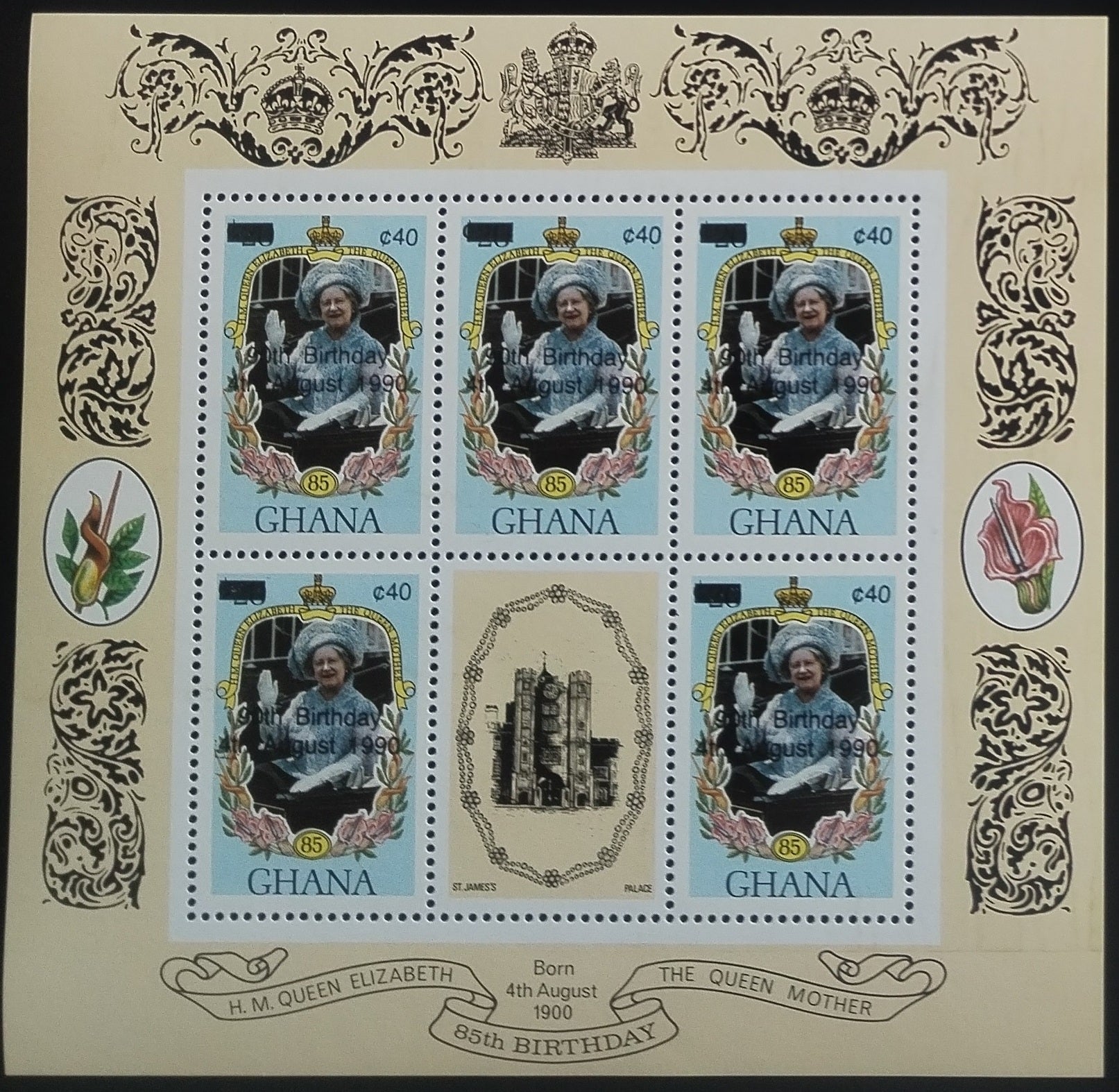 Ghana 1990 Přetisk narozenin královny matky - 40c