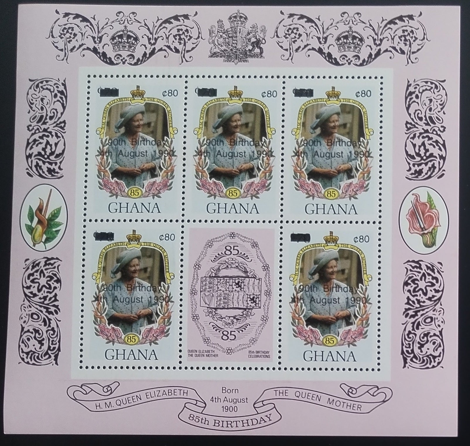 Ghana 1990 Přetisk narozenin královny matky - 80c