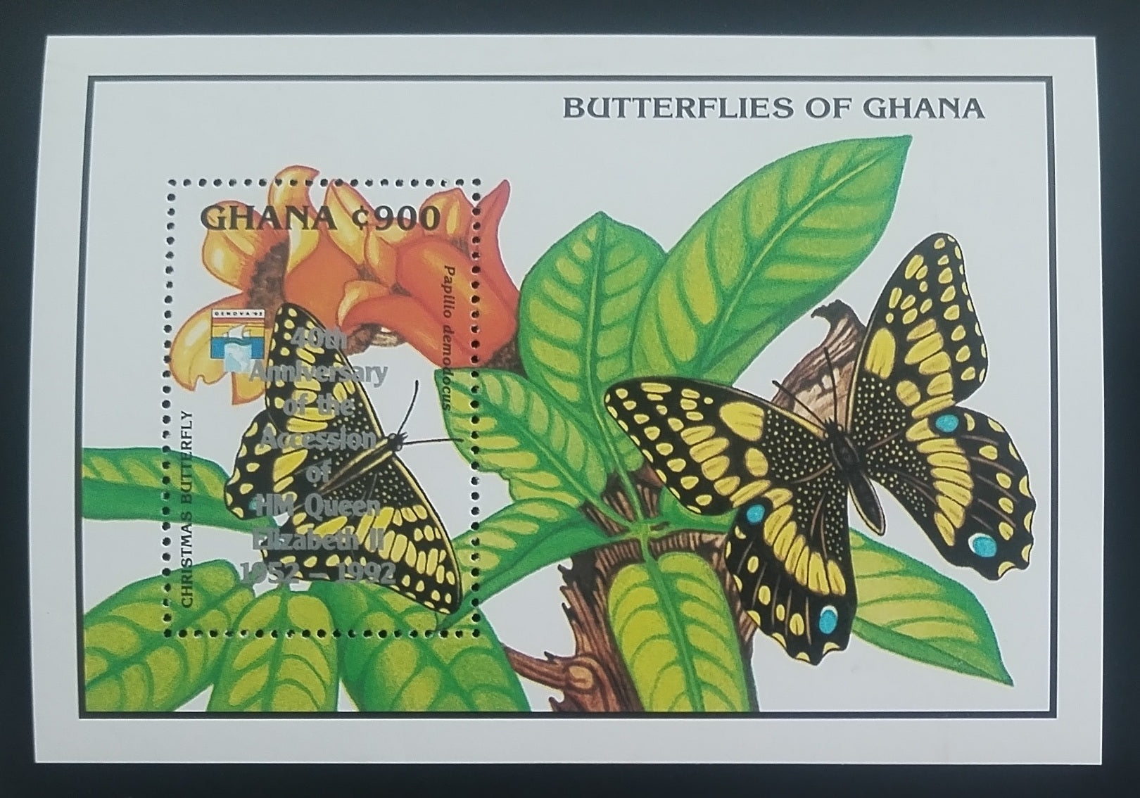 Ghana 1992 Přetisky výročí vlády královny, Motýli a hmyz I.