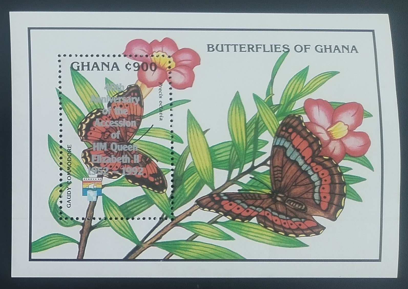 Ghana 1992 Přetisky výročí vlády královny, Motýli a hmyz