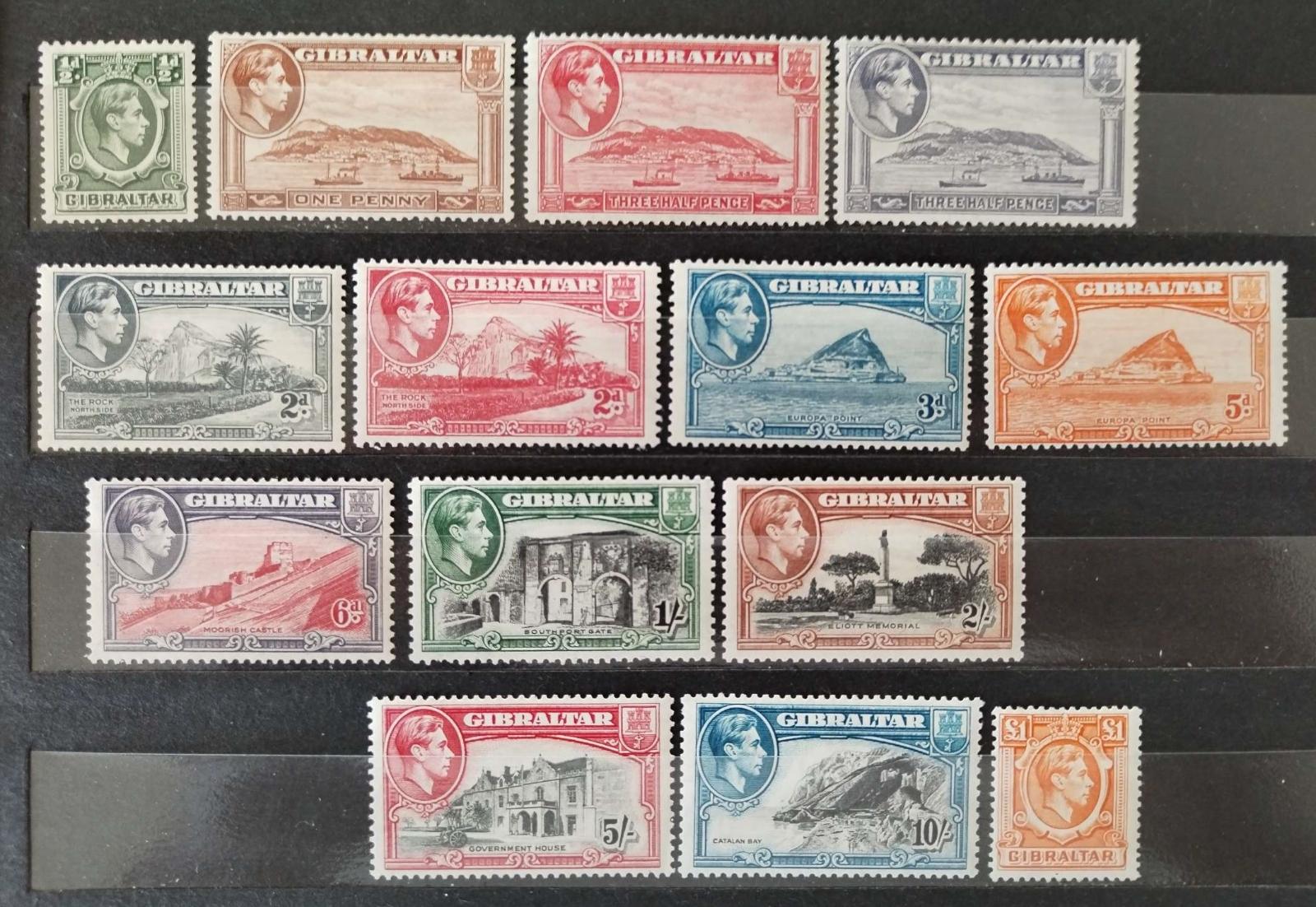 Gibraltar 1938-1 180£ Komplet definitivy Jiří VI. (popis)