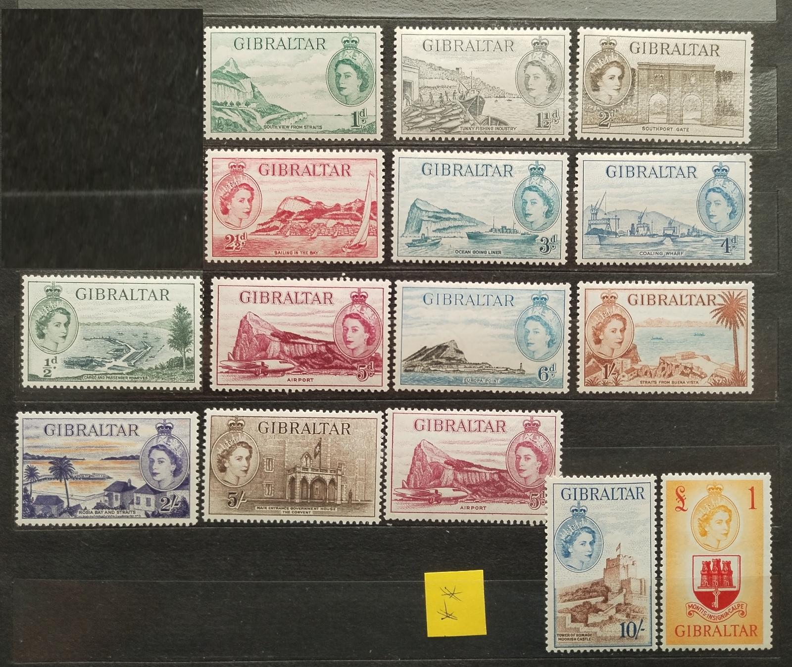 Gibraltar 1953-9 185£ Svěží definitiva královny Alžběty II. + varianta