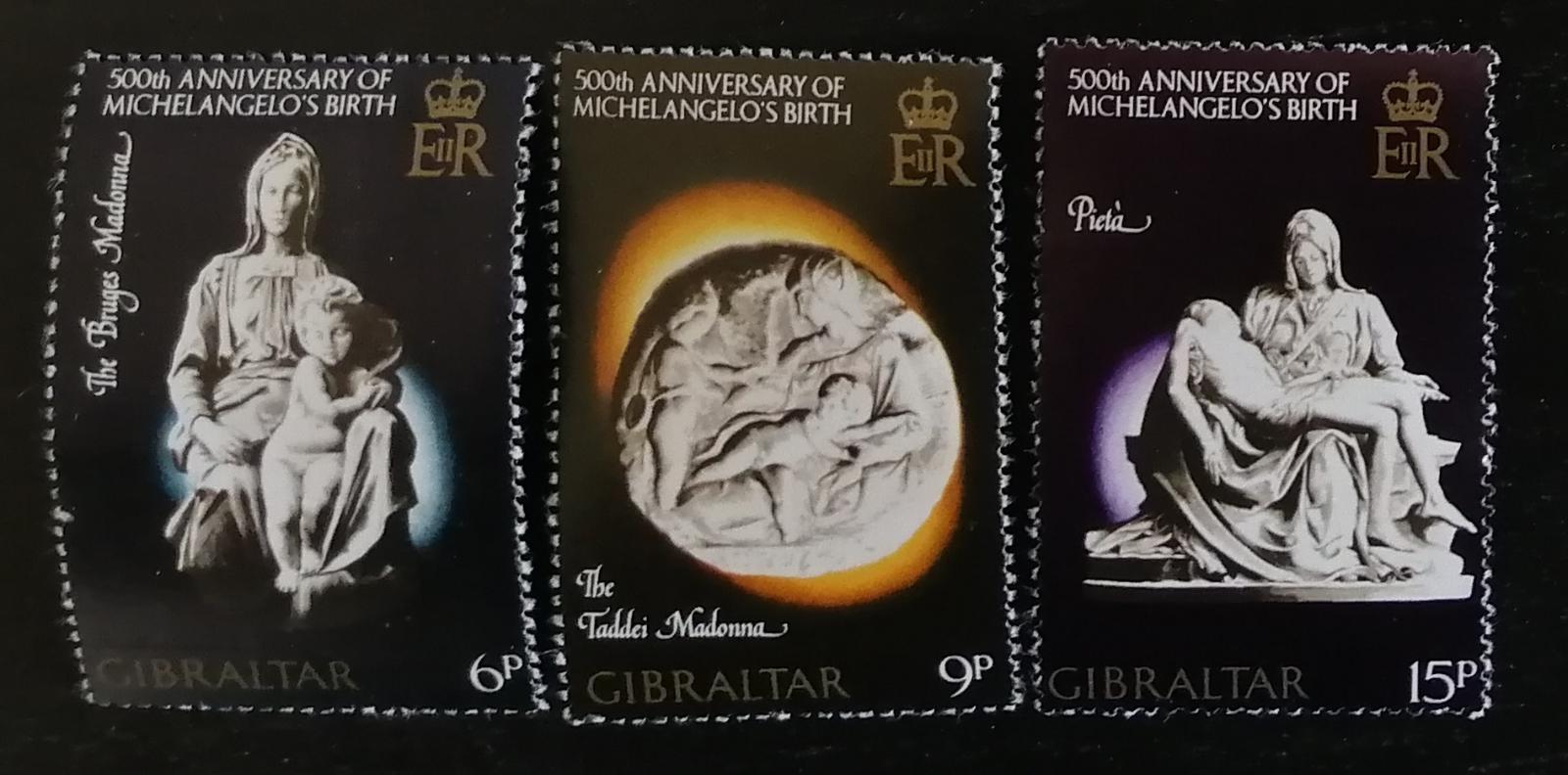 Gibraltar 1975 - komplet, výročí Michelangela, umění a sochy