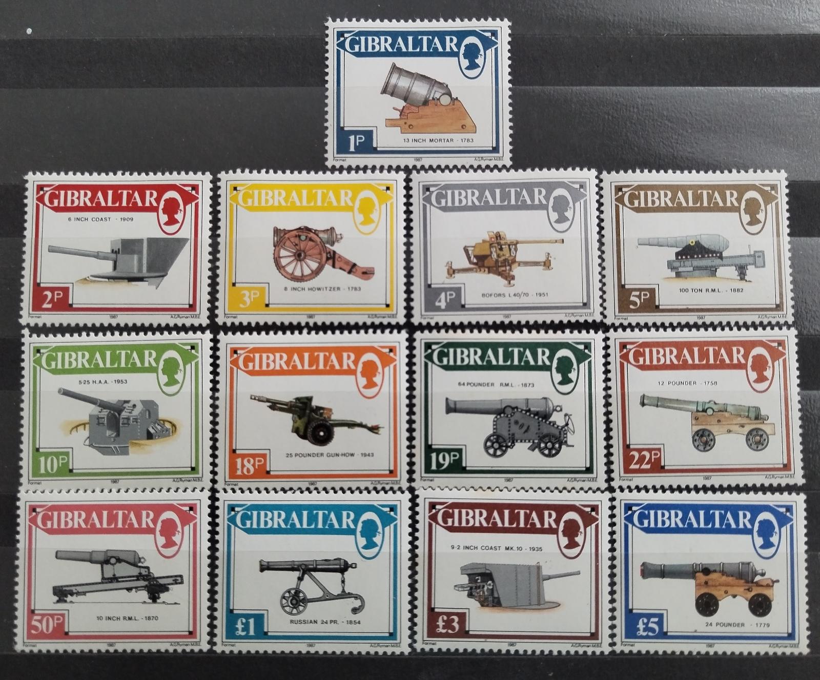Gibraltar 1987 Definitiva: Kanóny, Děla a zbraně 3£&19p toning viz fot