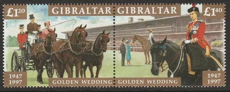Gibraltar 1997 12€ Výročí královniny svatby, Koně a Alžběta II.