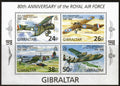 Gibraltar 1998 Mi.826-9 Bl. 33 6€ 80 let RAF, válečná letadla, doprava