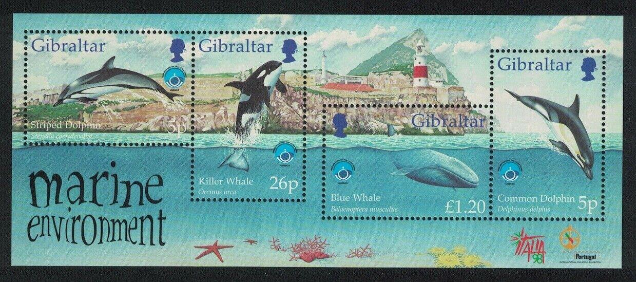 Gibraltar 1998 Mi.830-3 Bl. 34 6€ delfíny, velryby, fauna pobřeží
