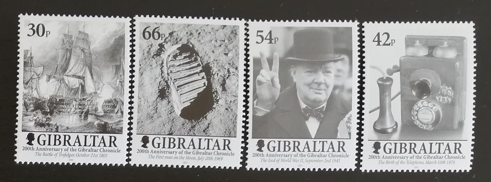 Gibraltar 2001 Mi.972-5 200 let místních novin, lodě, Churchill 8€