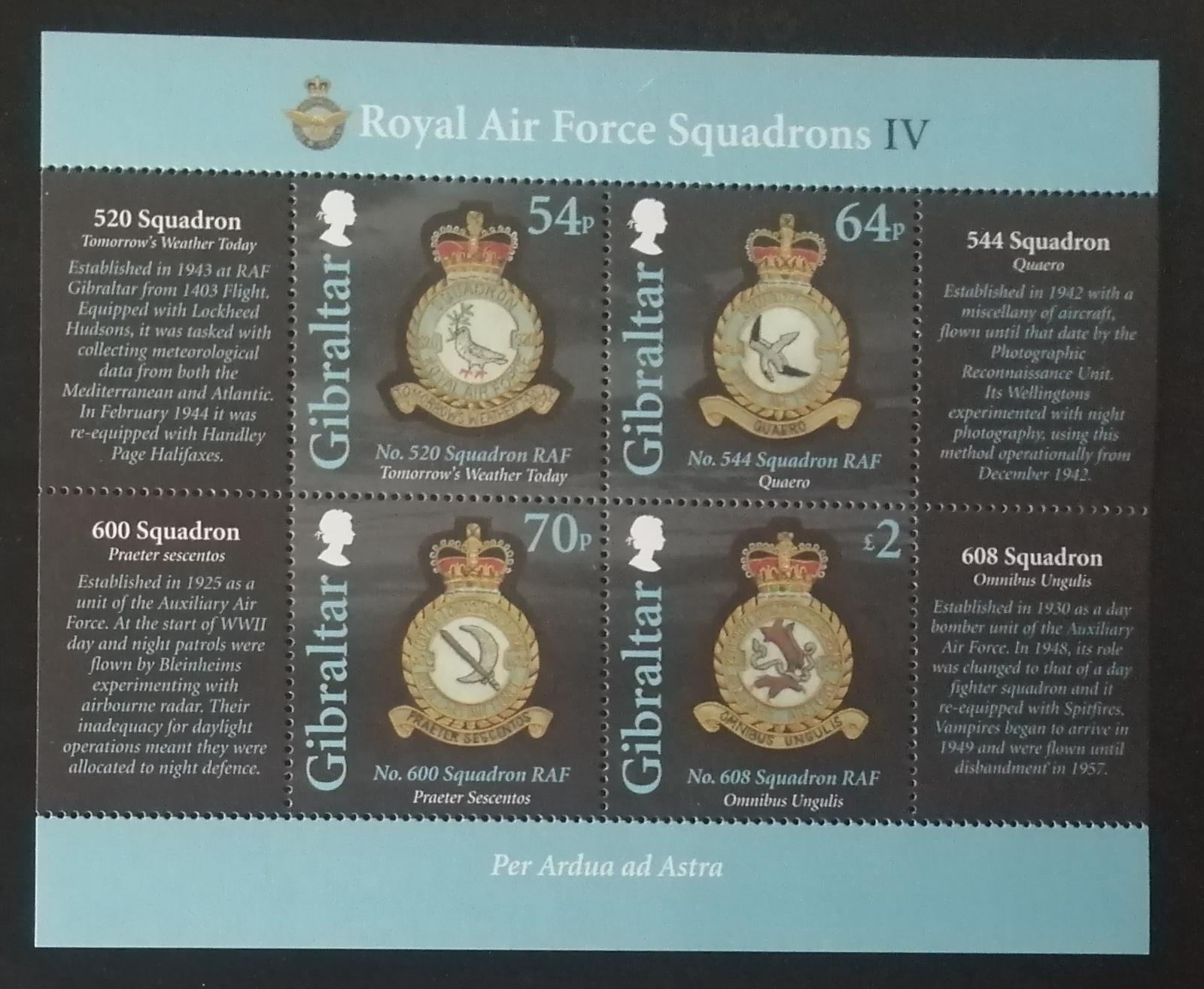 Gibraltar 2015 Bl.122 13€ Stíhačky a letadla RAF, doprava a erby