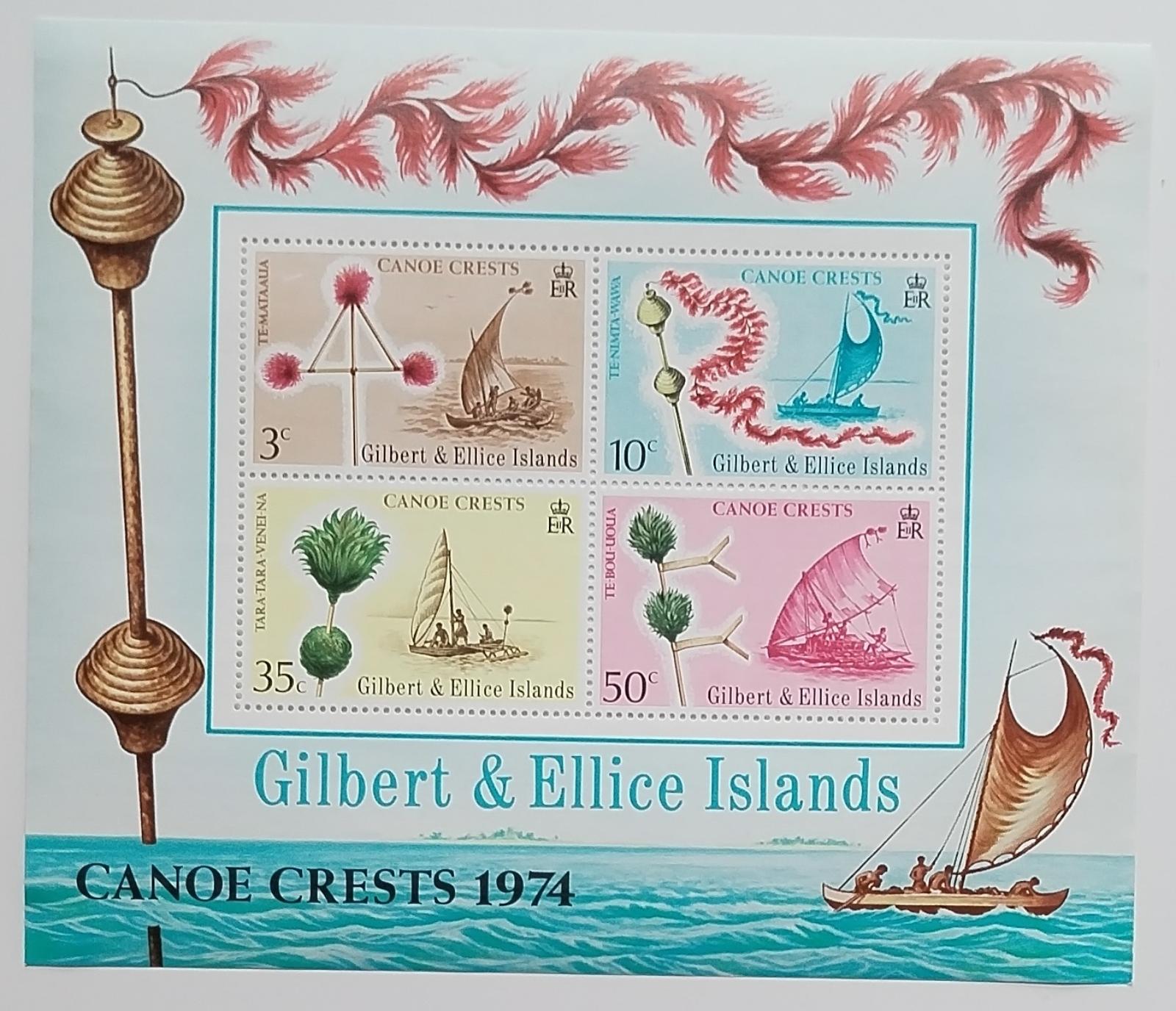 Gilbert & Ellice ostrovy 1974 Bl.1 10€ Lodě a jejich znaky, Kánoe