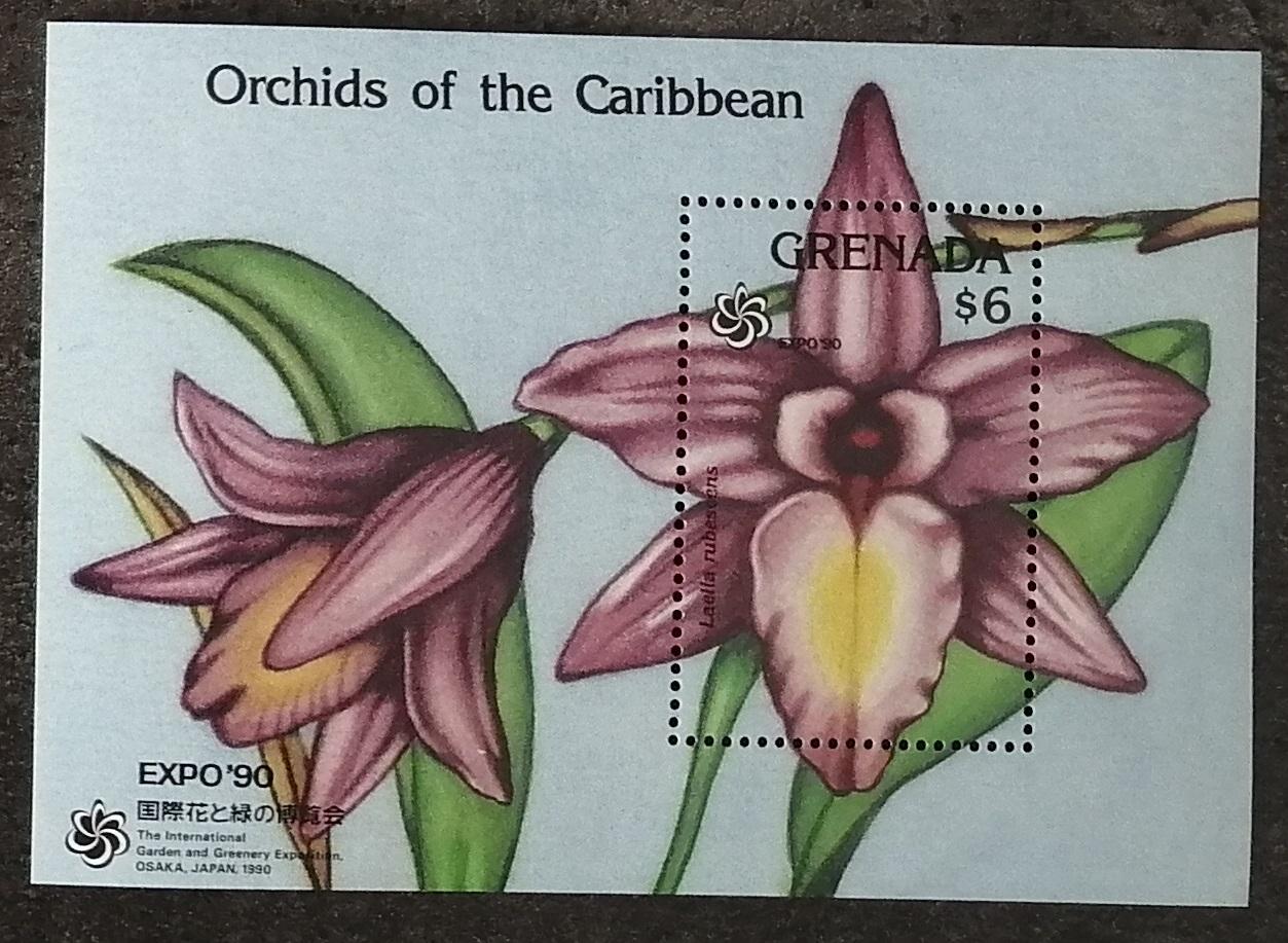 Grenada 1990 Bl.238 7€ Expo Osaka, orchideje - Laelia rubescens