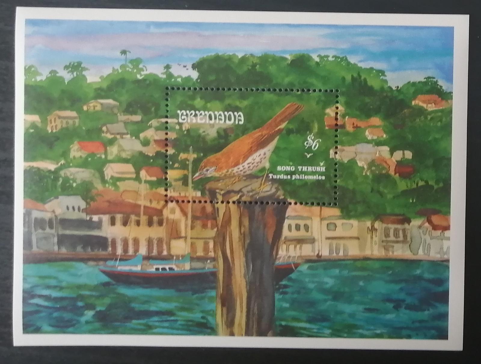 Grenada 1993 Bl.340 8,5€ Ptáci Karibiku - Drozd zpěvný, fauna ostrova