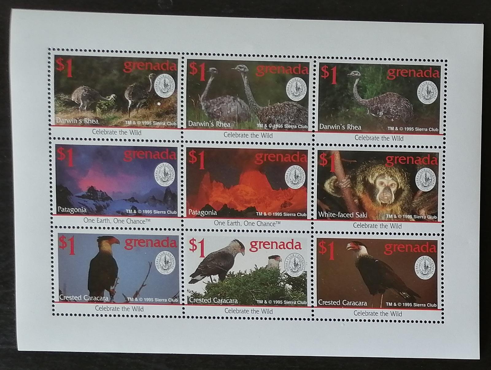 Grenada 1995 Mi.2920-8 12€ Století Sierra Club, opice a ptáci