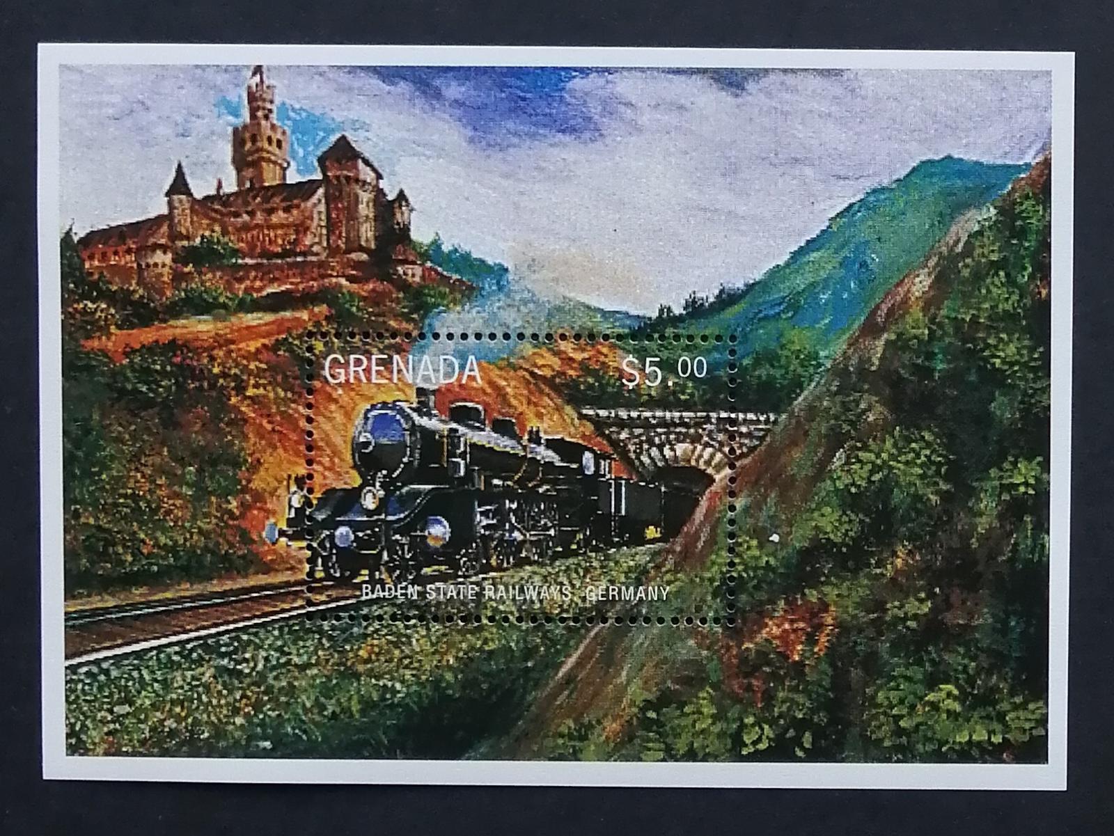 Grenada 1996 Bl.433 7€ Vlaky světa, historické lokomotivy, Bádensko