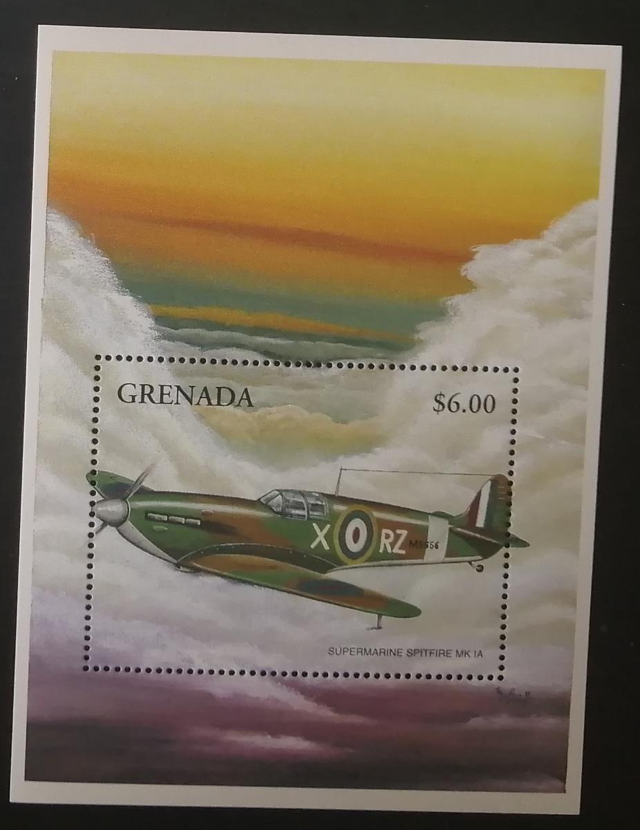 Grenada 1998 Bl.495 5,5€ Spitfire MK IA, stíhací letadla, doprava