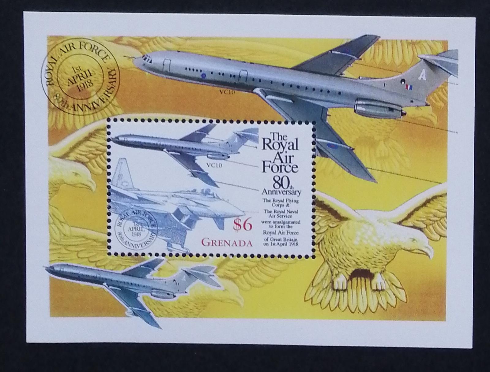 Grenada 1998 Bl.503 7€ 80. výročí RAF, letadla a ptáci