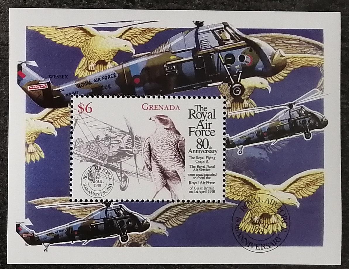 Grenada 1998 Bl.505 7€ 80 let RAF, Letadla a stíhačky, Dravci