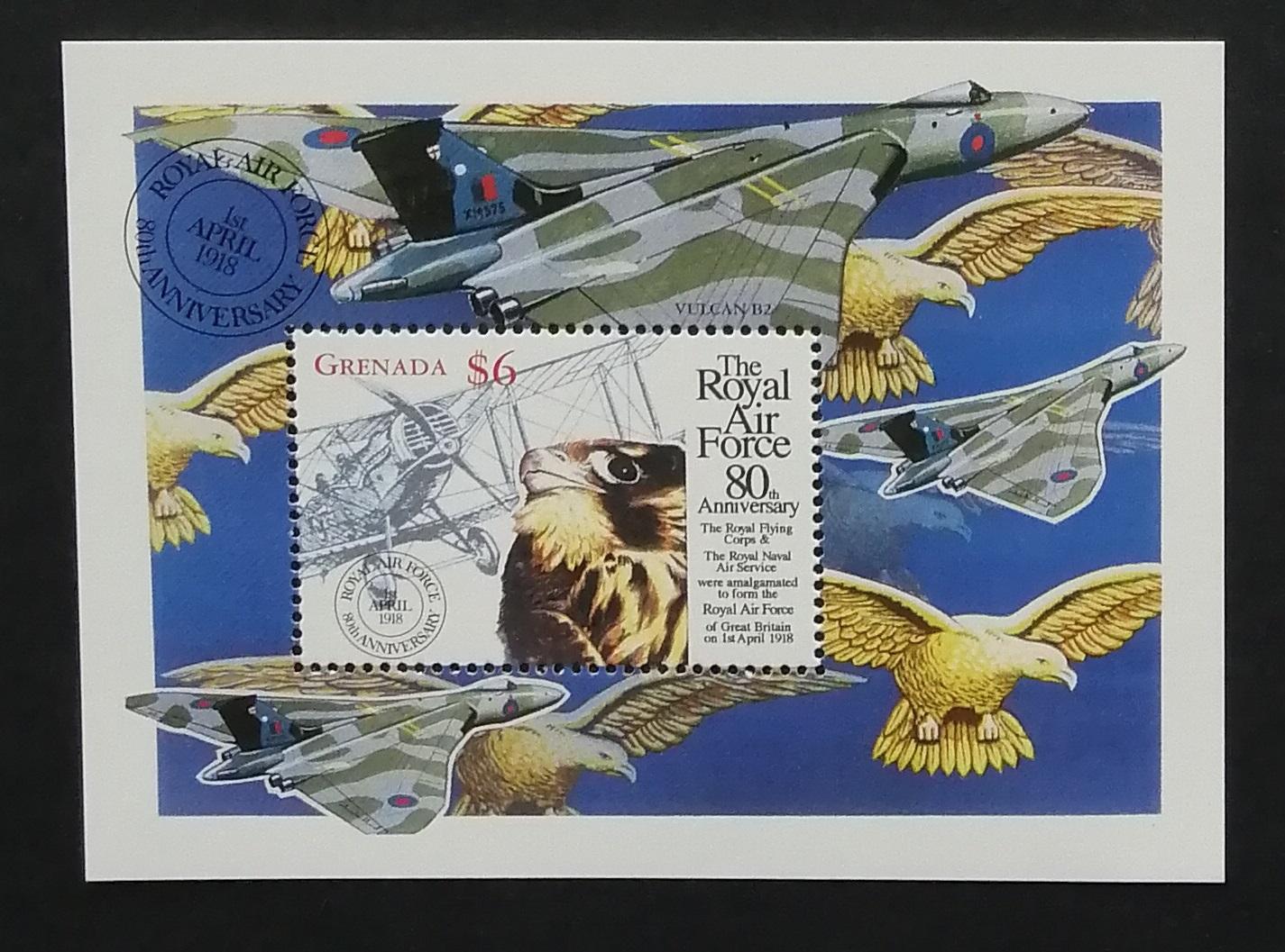 Grenada 1998 Bl.506 7€ 80. výročí RAF, letadla a ptáci