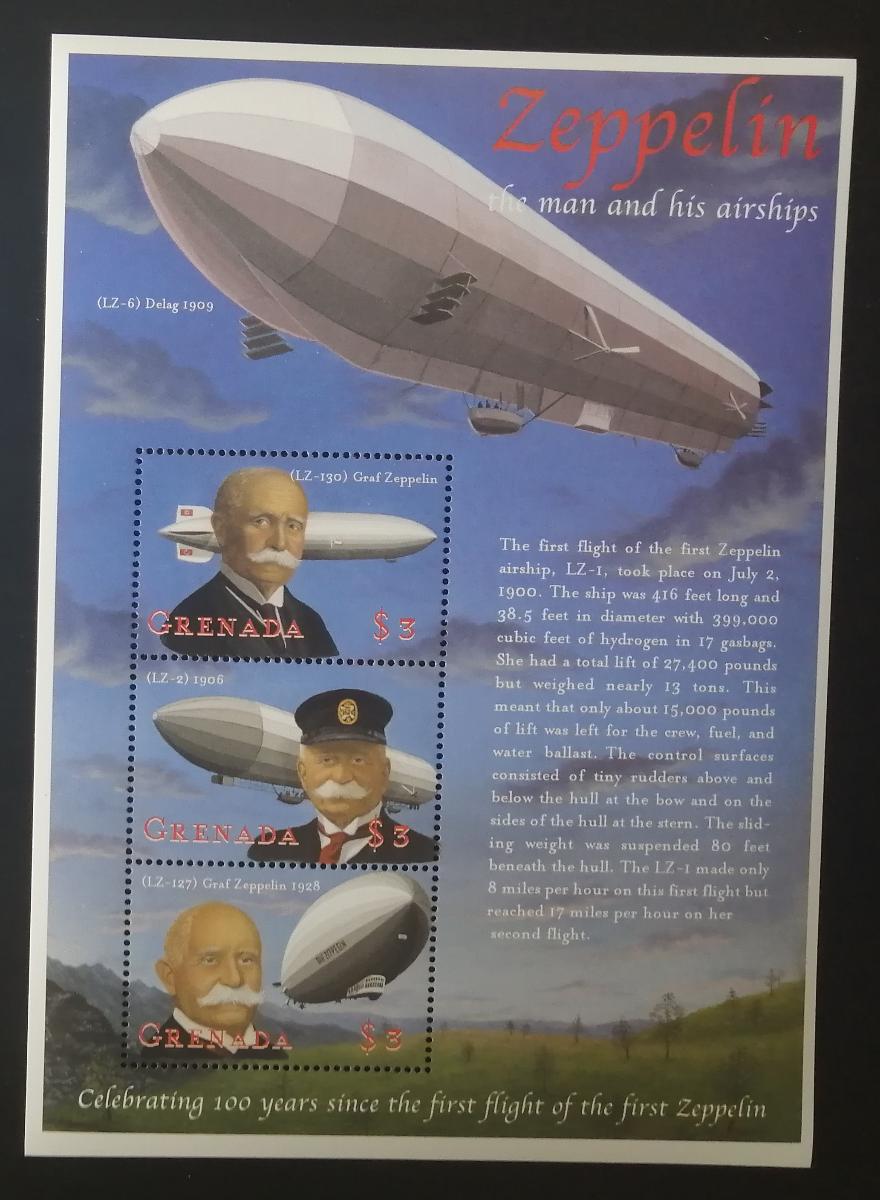 Grenada 2000 Mi.4166-8 10€ Století zepelínu, vzducholodě, doprava