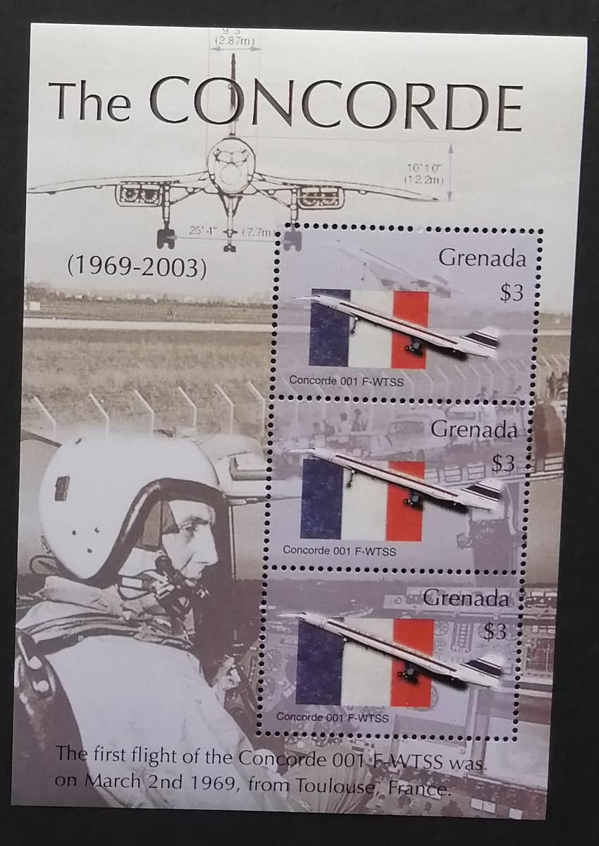 Grenada 2004 Mi.5389I.-III. 7,5€ Poslední let letadla Concorde,doprava