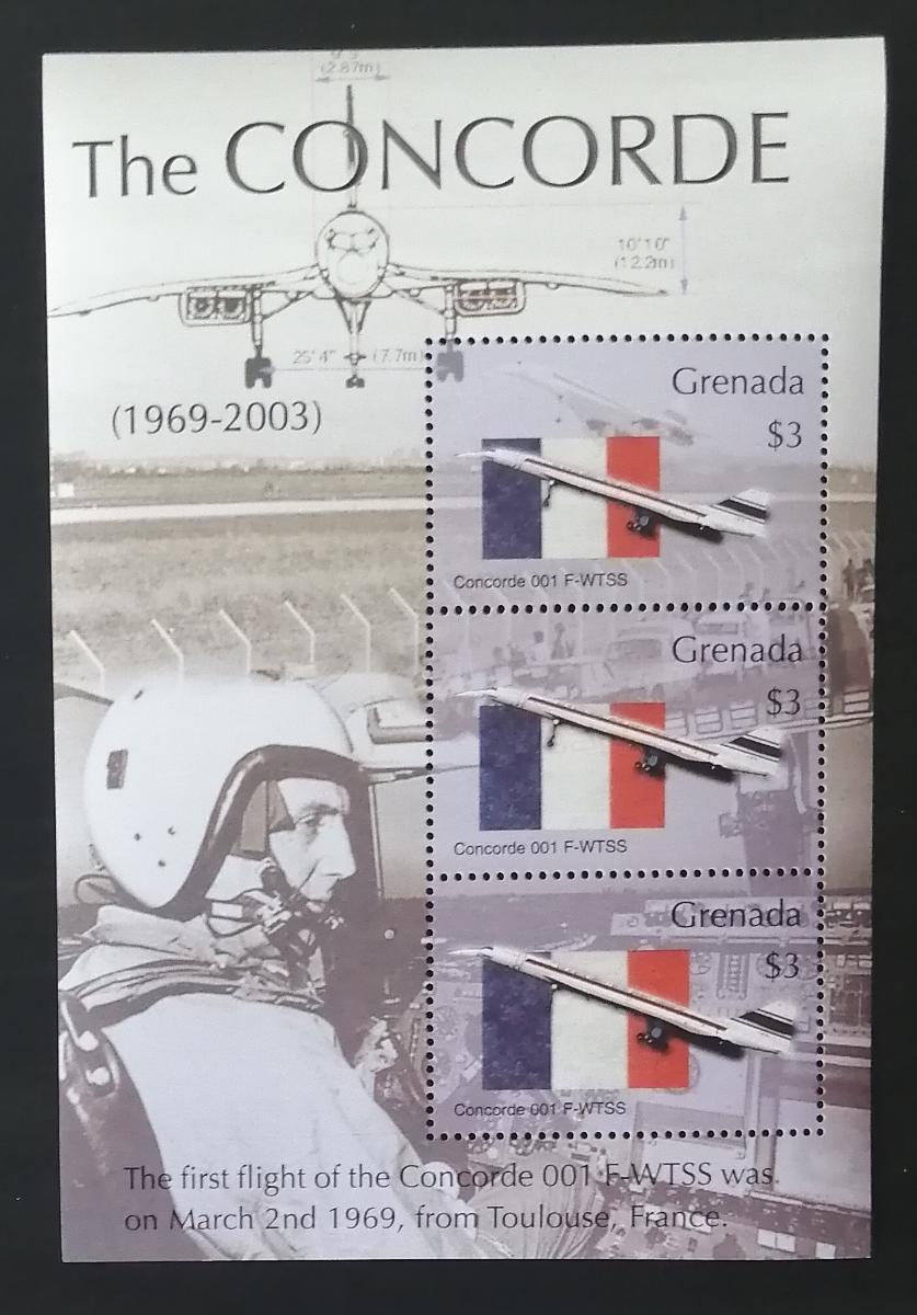 Grenada 2004 Mi.5389I.-III. 7,5€ Poslední let letadla Concorde,doprava