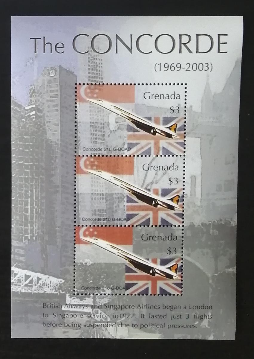 Grenada 2004 Mi.5390I.-III. 7,5€ Poslední let letadla Concorde,doprava