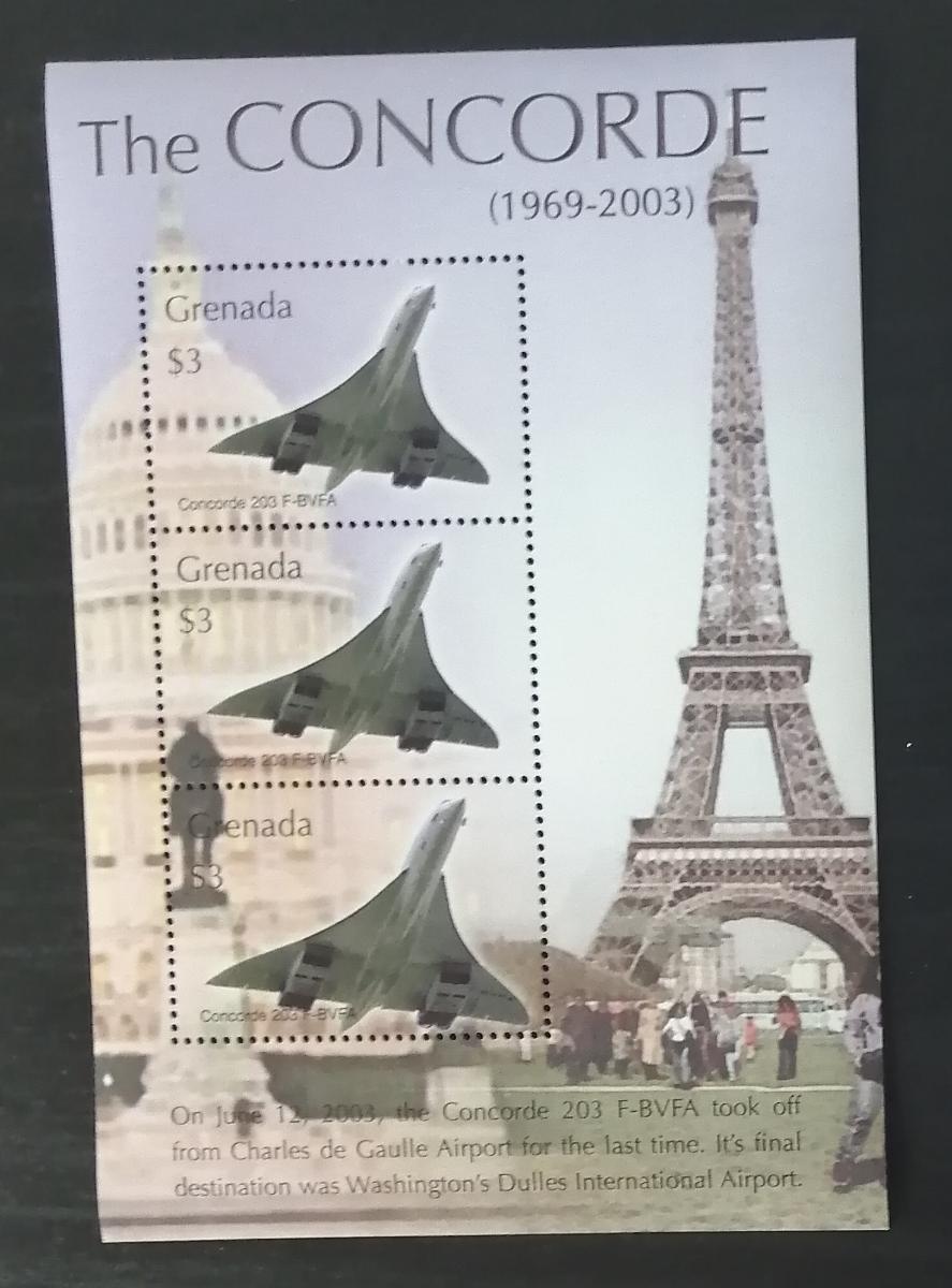 Grenada 2004 Mi.5391I.-III. 7,5€ Poslední let letadla Concorde,doprava