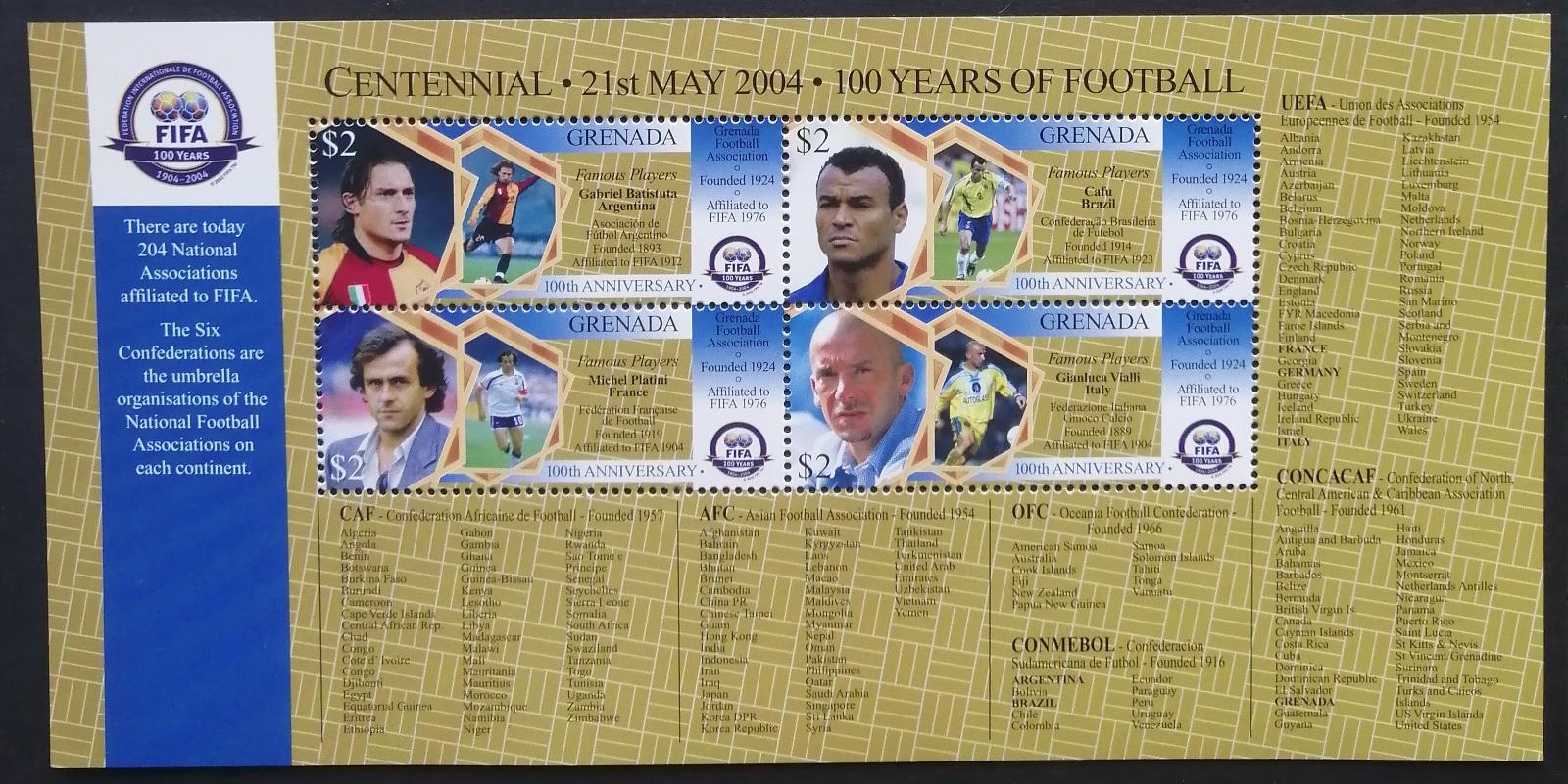 Grenada 2004 Mi.5505-8 6€ Století FIFA, fotbal a sport