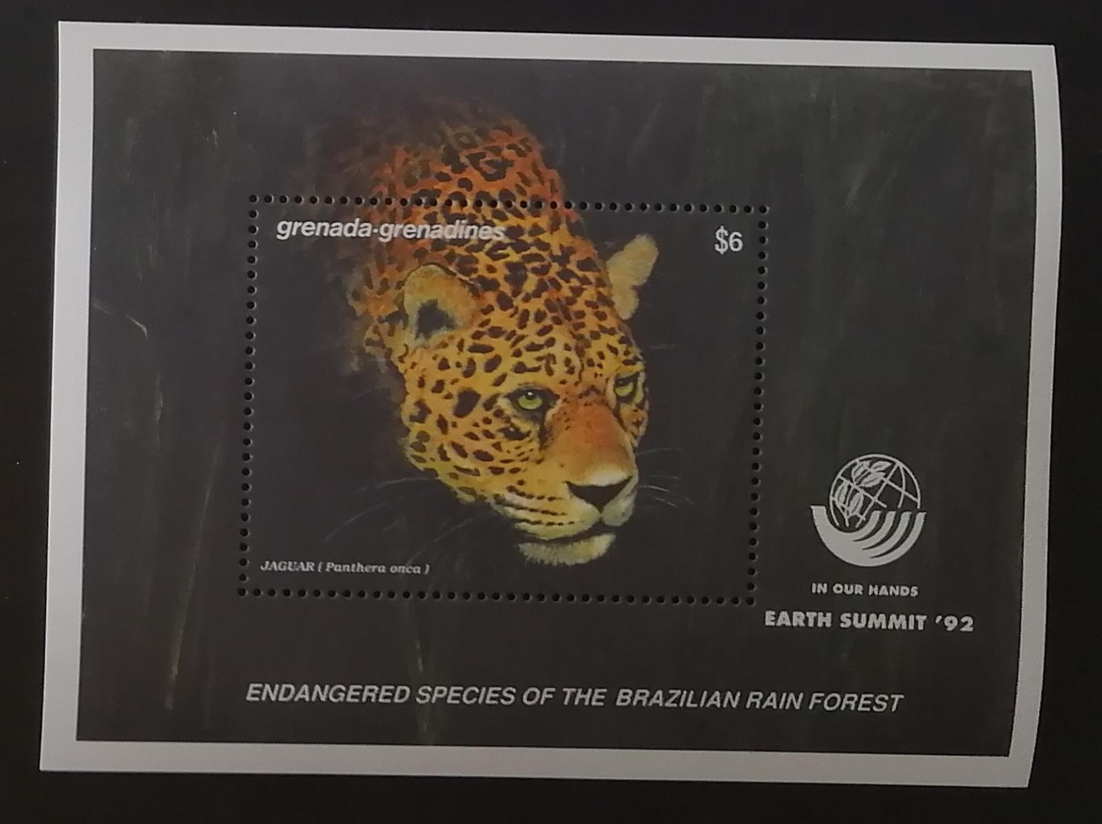 Grenadiny & Grenada 1992 Bl.260 8€ Jaguár, fauna Ameriky, kočky
