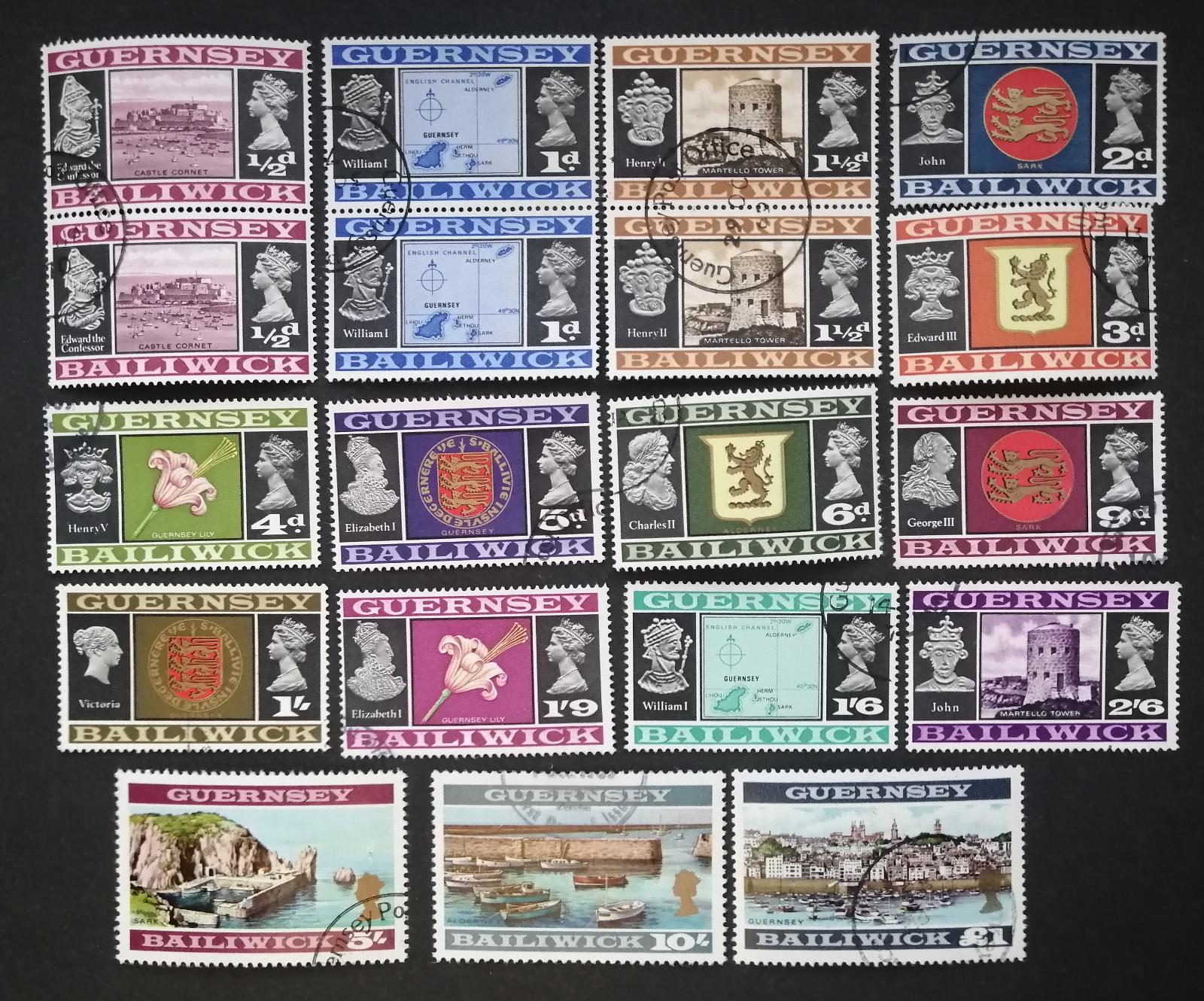 Guernsey 1969 50€ Komplet predecimální definitivy ostrova s razítky