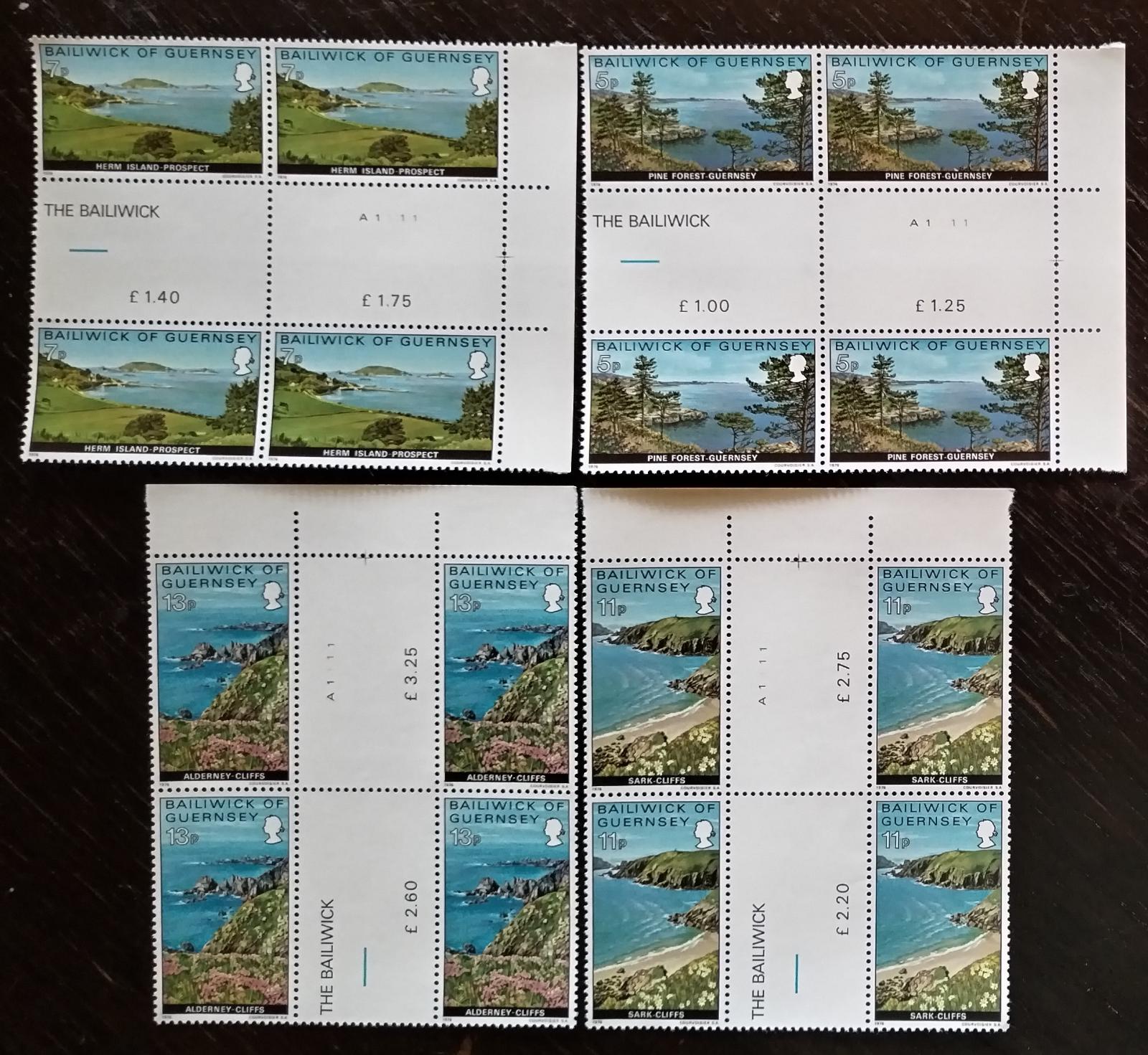 Guernsey 1976 Panorama ostrova a pláže, ČTYŘBLOKY
