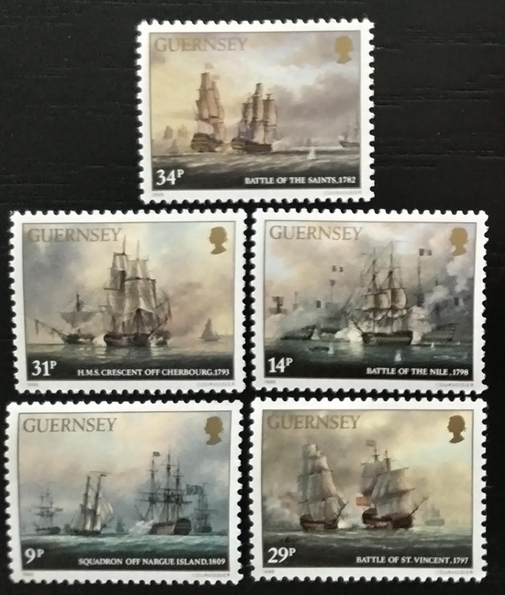 Guernsey 1986 Obrazy a umění - Lodě a plachetnice v bitvách