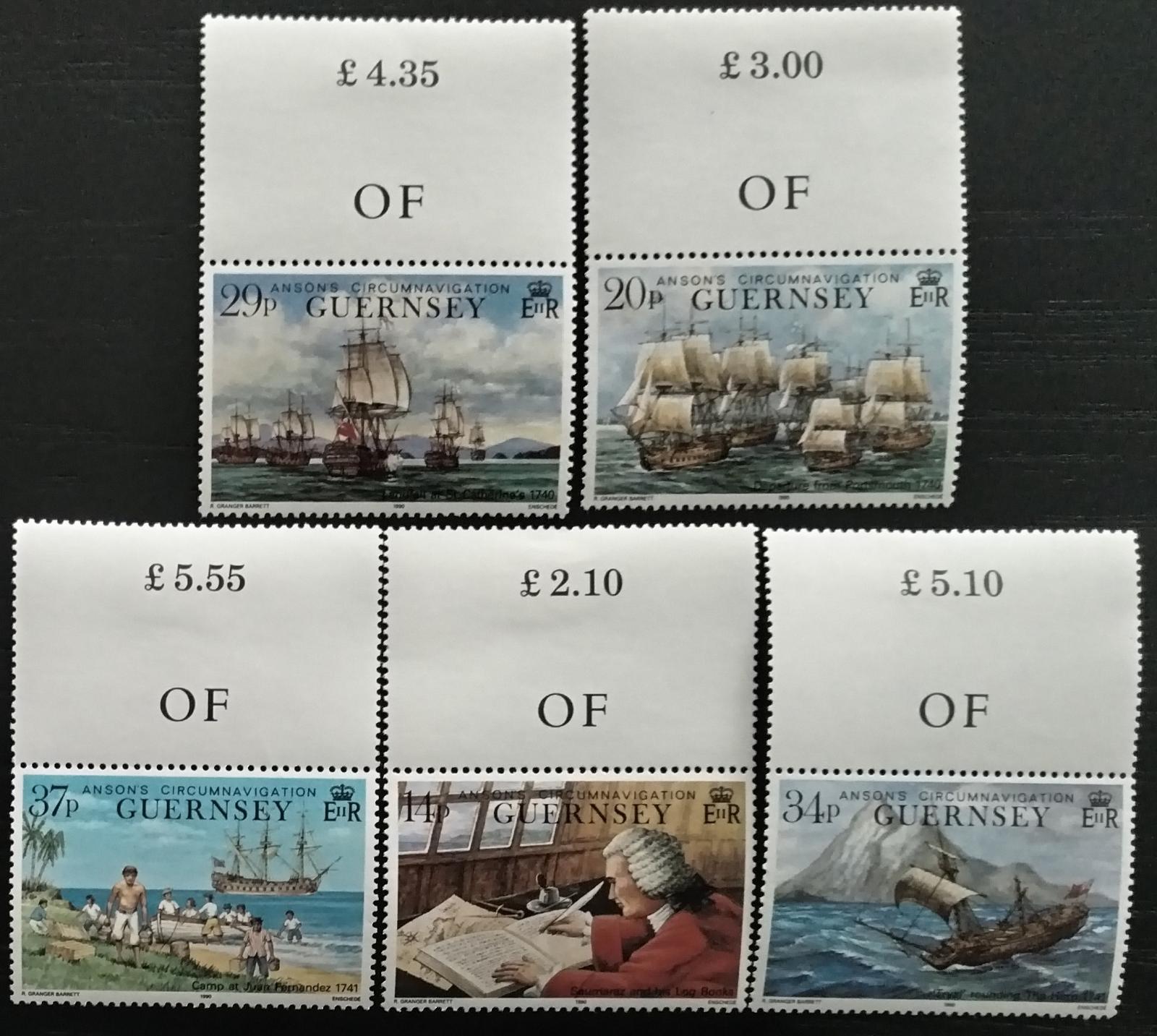 Guernsey 1990 Obeplutí zeměkoule kapitánem Ansonem, Lodě