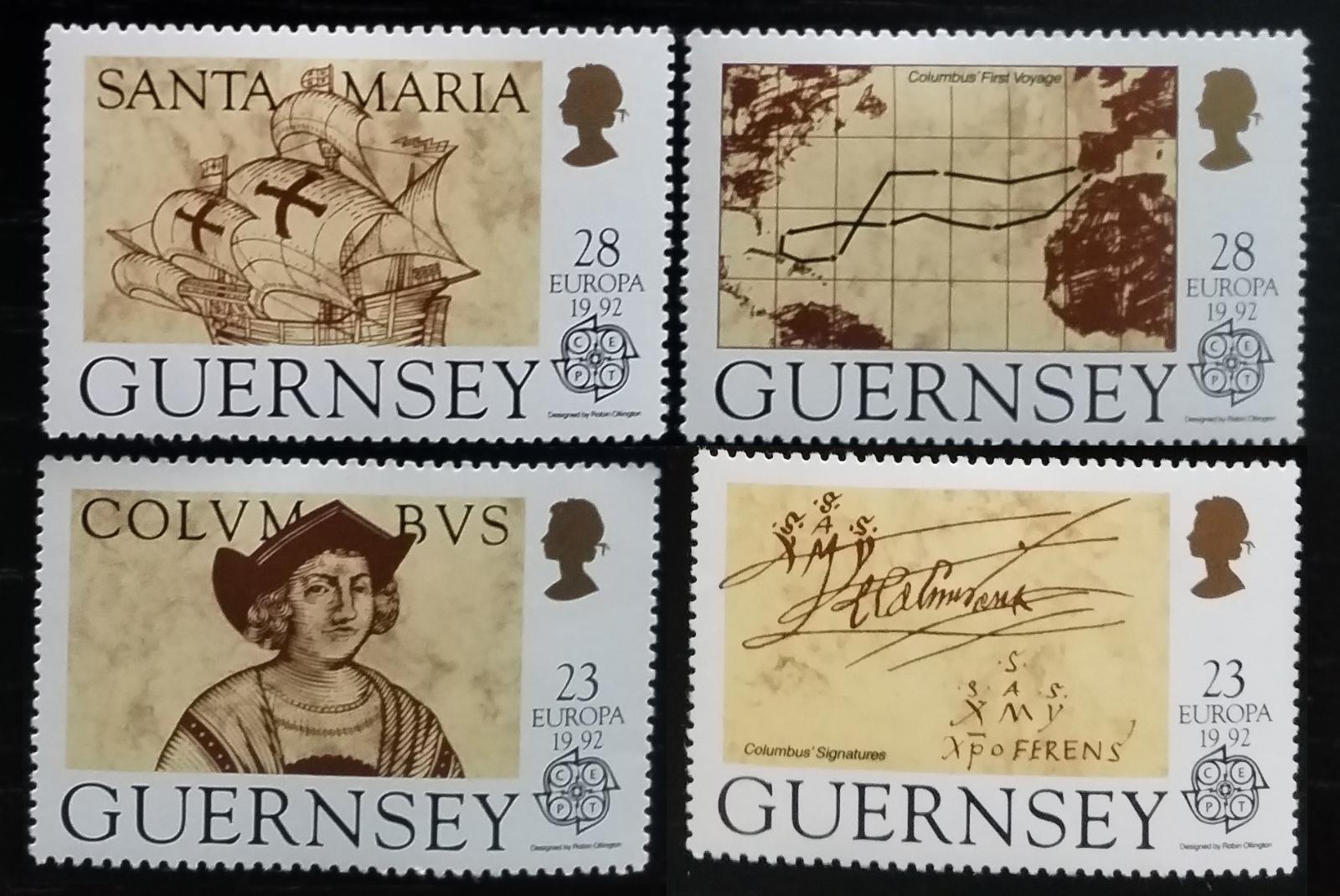 Guernsey 1992 EUROPA - objevení Ameriky, Lodě a Kolumbus