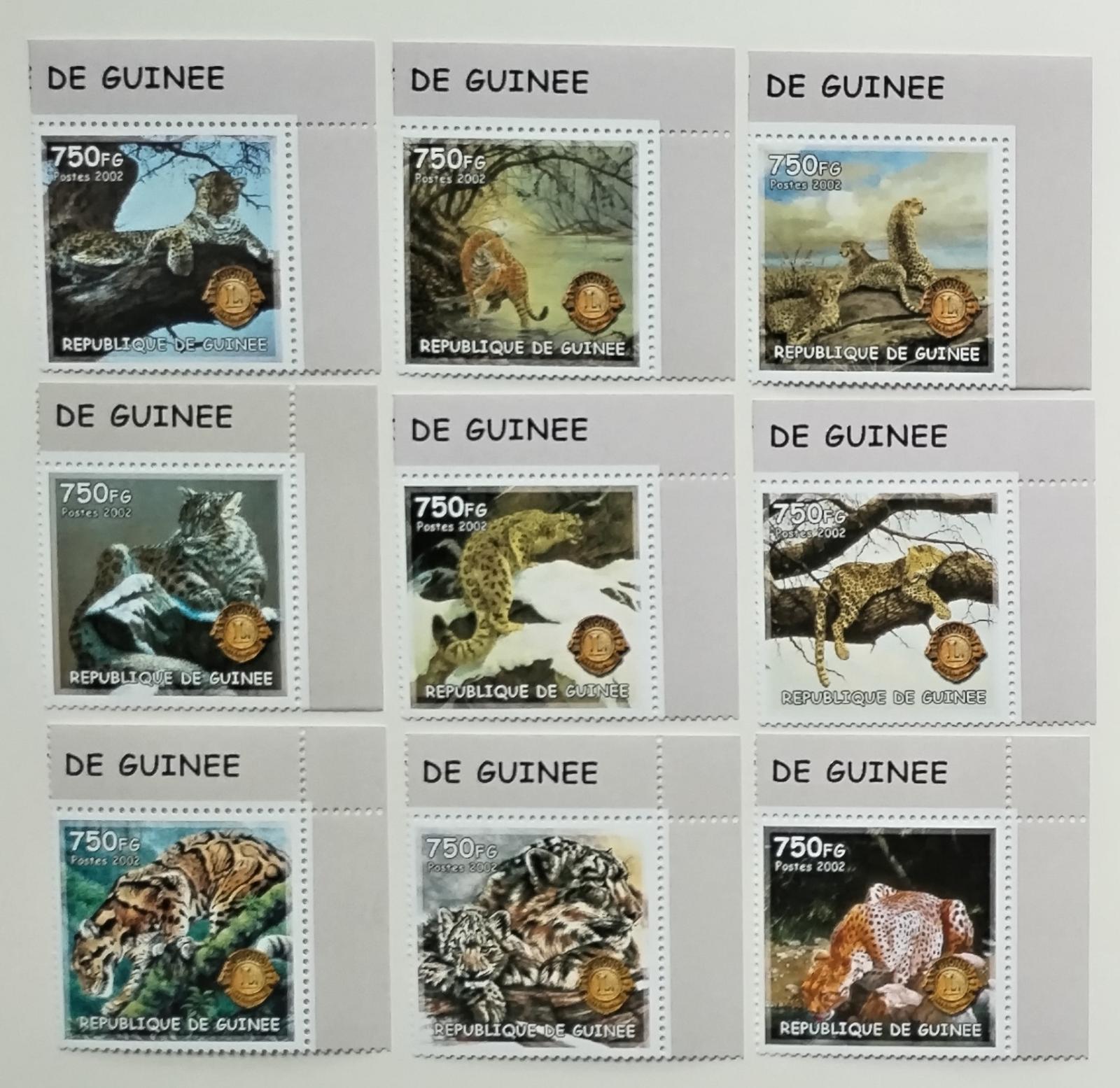 Guinea 2002 Fauna Afriky: Gepardi, Leopardi a velké dravé kočky