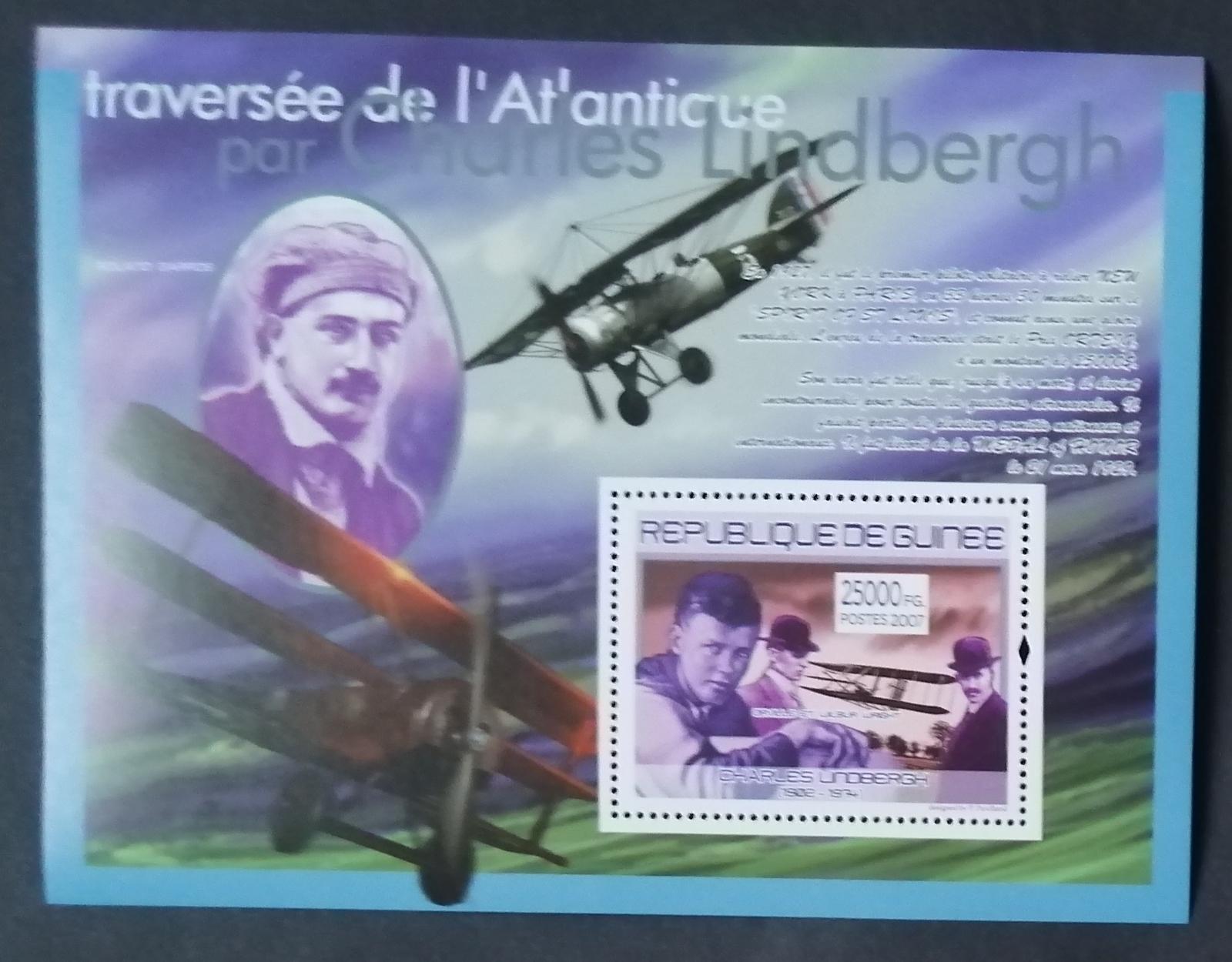 Guinea 2007 7€ Výročí přeletu Atlantiku, Ch. Lindbergh a letadla