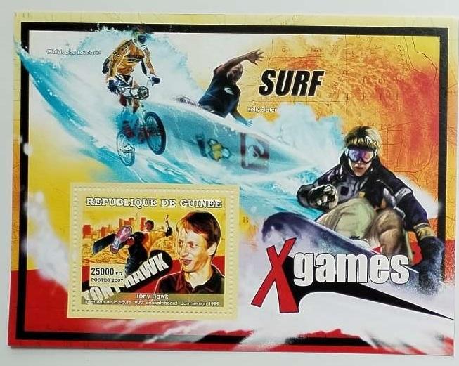 Guinea 2007 7€ Xgames, Tony Hawk, Skating a surfing