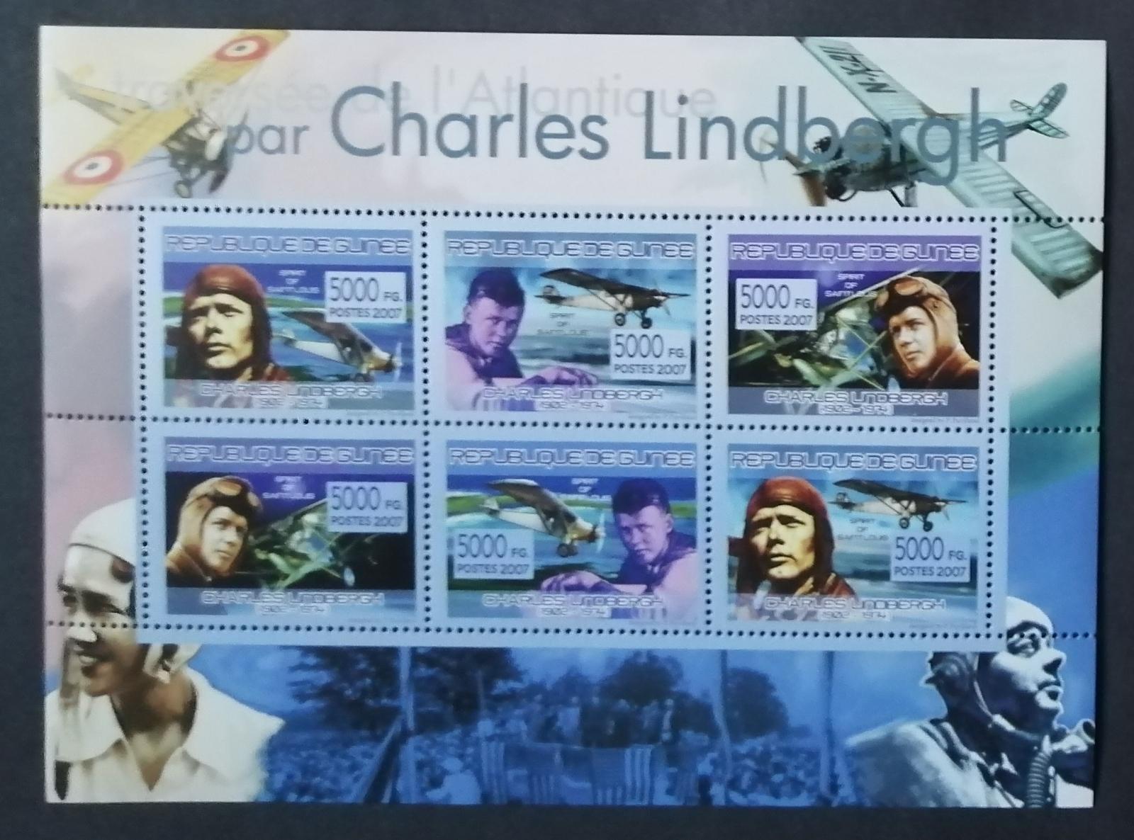 Guinea 2007 8,5€ Výročí přeletu Atlantiku, Ch. Lindbergh a letadla