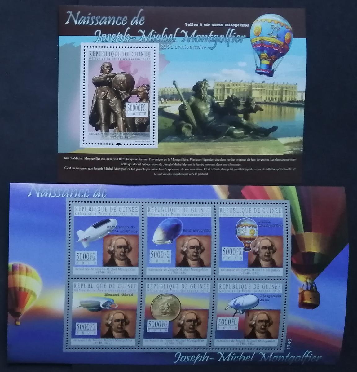 Guinea 2010 22€ 200 let smrti průkopníka letectví Montgolfiera, Balóny