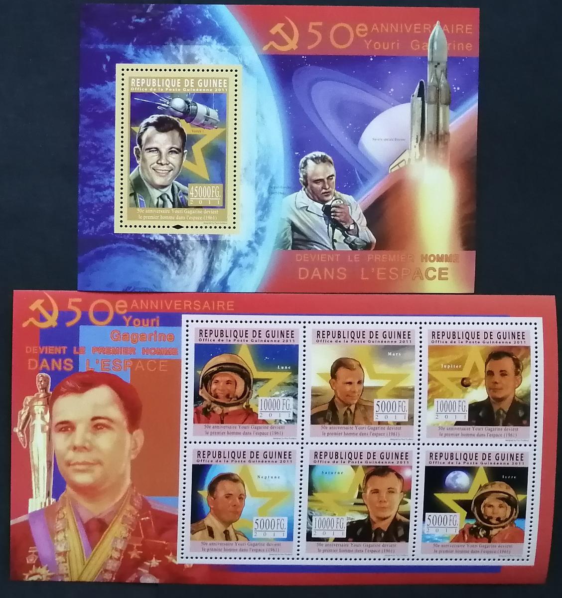 Guinea 2011 34€ 50 let letu Gagarina, První člověk ve vesmíru