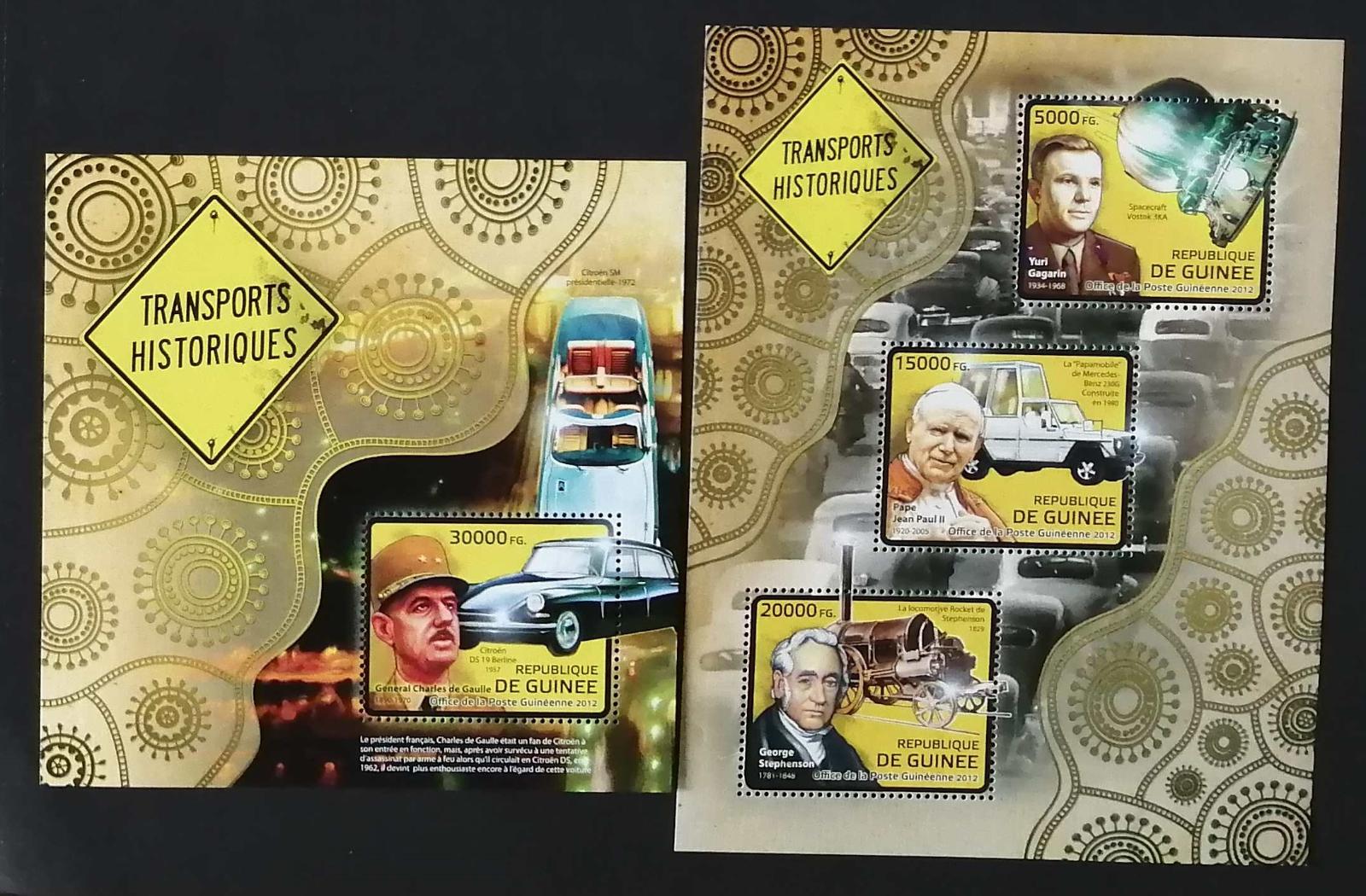 Guinea 2012 Mi.9284-6+Bl.2110 28€ Historie dopravy, vlaky, rakety auta