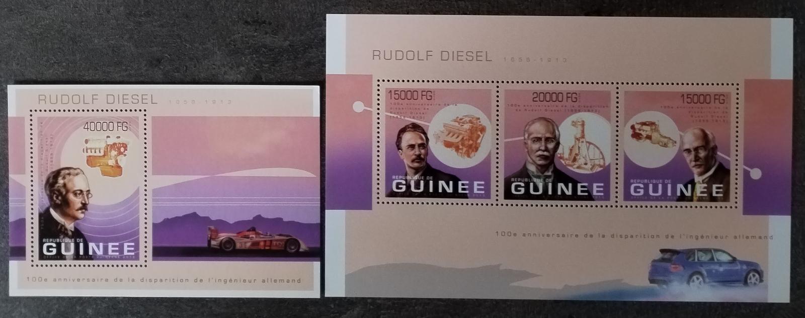 Guinea 2013 36€ 100 let smrti R. Diesela, Auta a spalovací motor