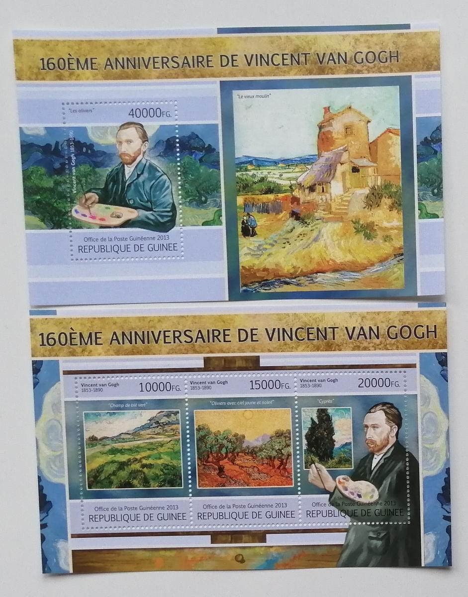 Guinea 2013 Mi.9741-3+Bl.2210 38€ 160 let V. van Gogha, umění a obrazy
