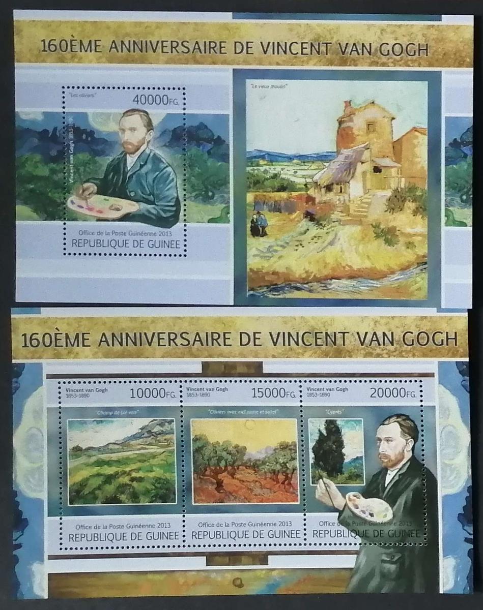 Guinea 2013 Mi.9741-3+Bl.2210 38€ 160 let van Gogha, umění