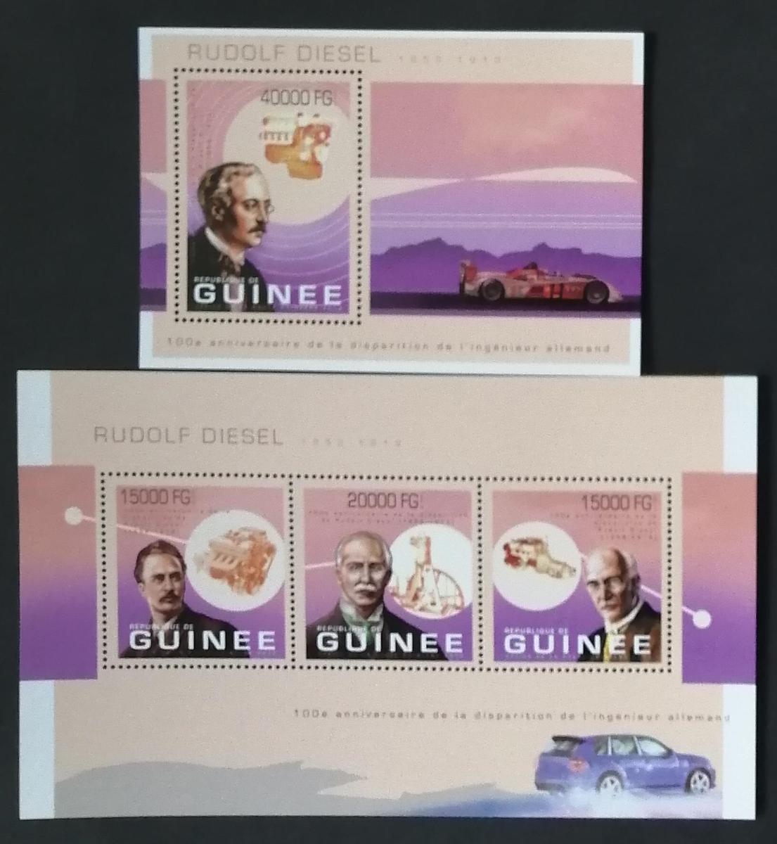 Guinea 2013 Mi.9894-6+Bl.2248 36€ 100 let smrti R. Diesela, auta
