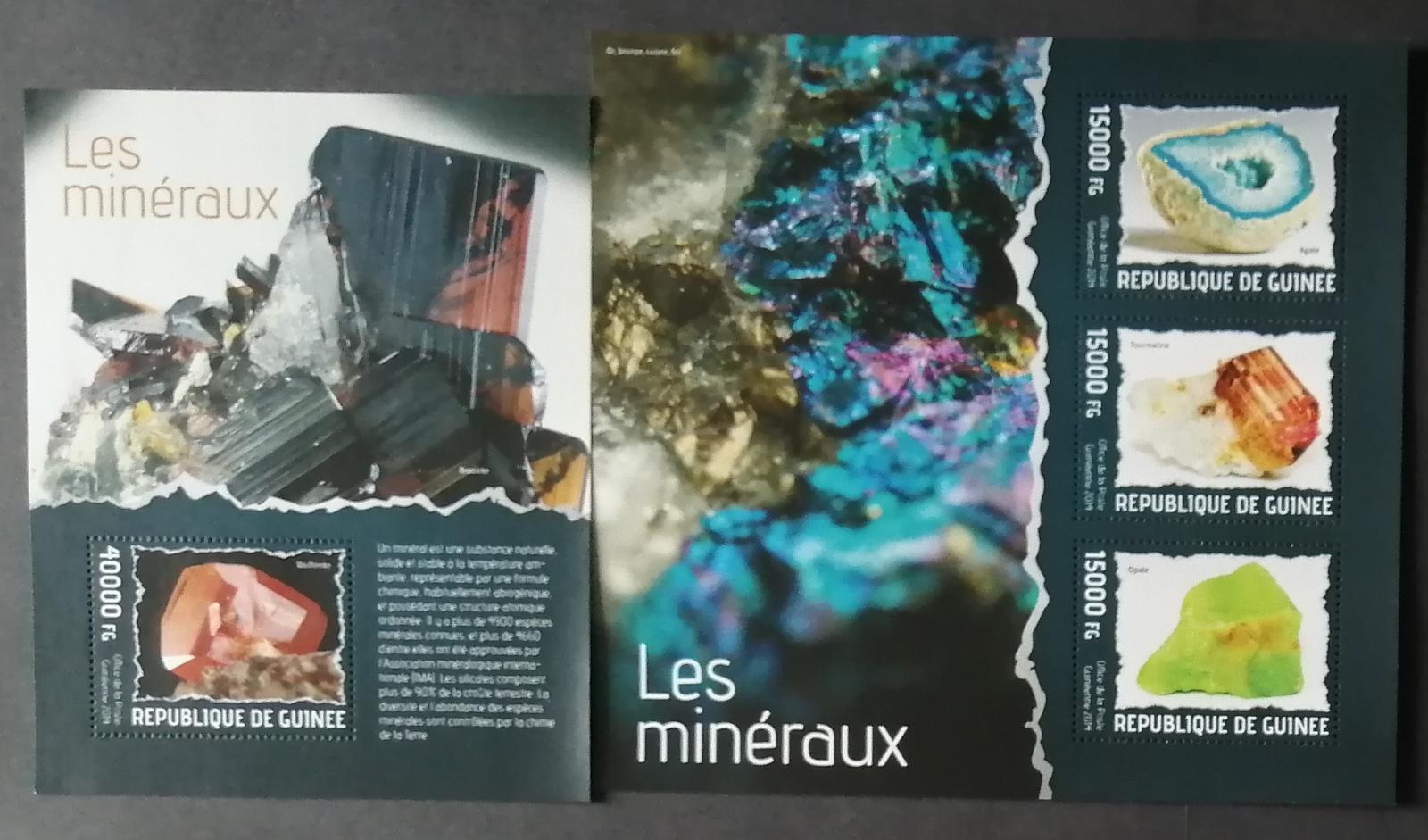 Guinea 2014 Mi.10247-9+Bl.2337 34€ Minerály, achát, turlmarín, opál