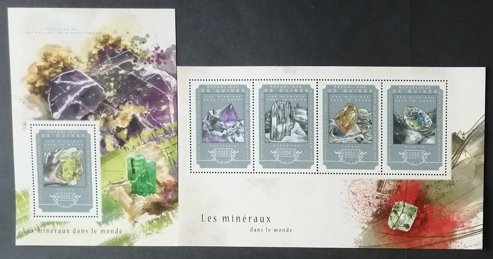 Guinea 2014 Mi.10782-5+Bl.2452 36€ Minerály, Biotit, Topaz, Ametyst