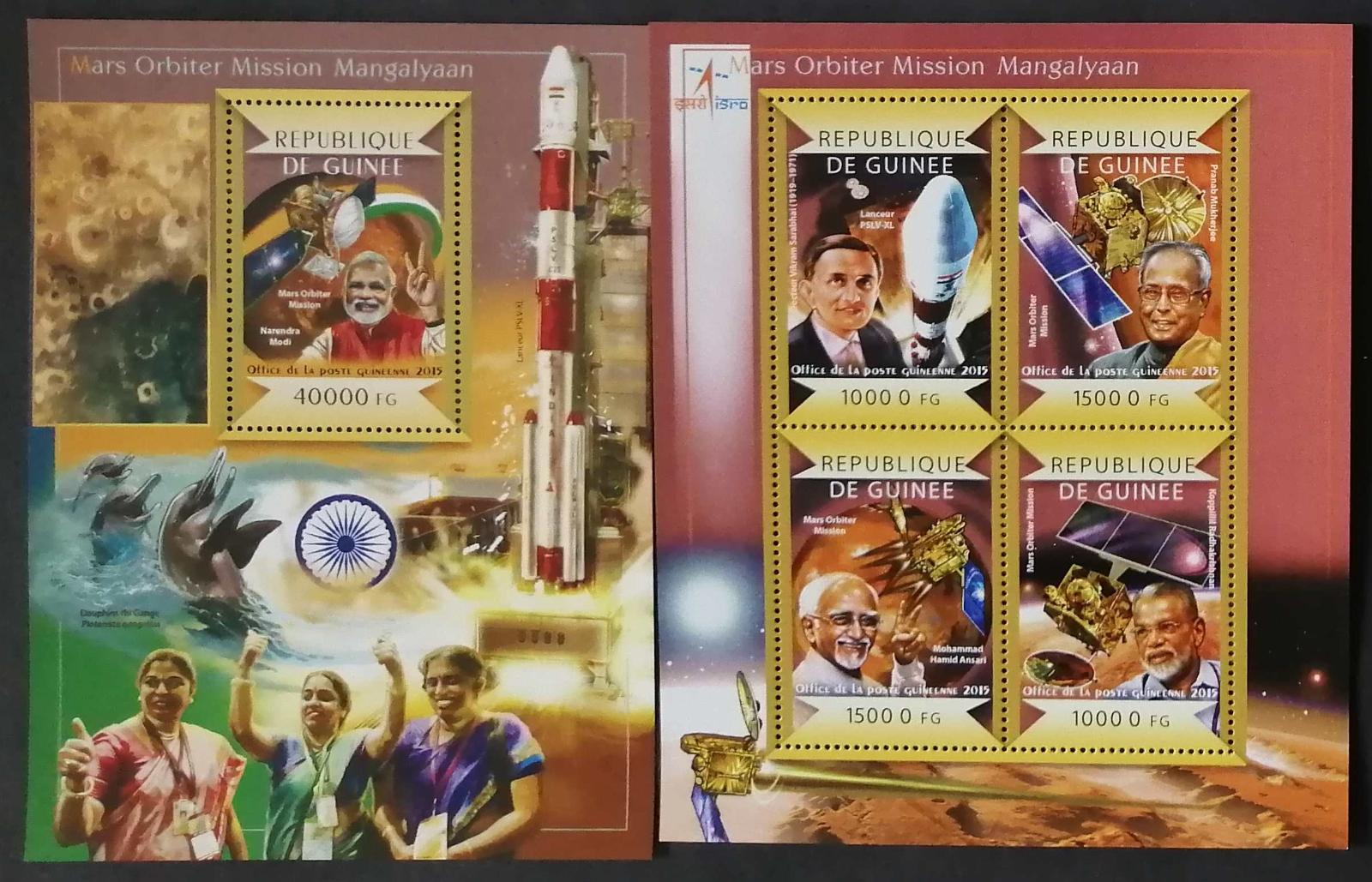 Guinea 2015 Mi.11002-5+Bl.2496 36€ Indický vesmírný program Mars Orbit