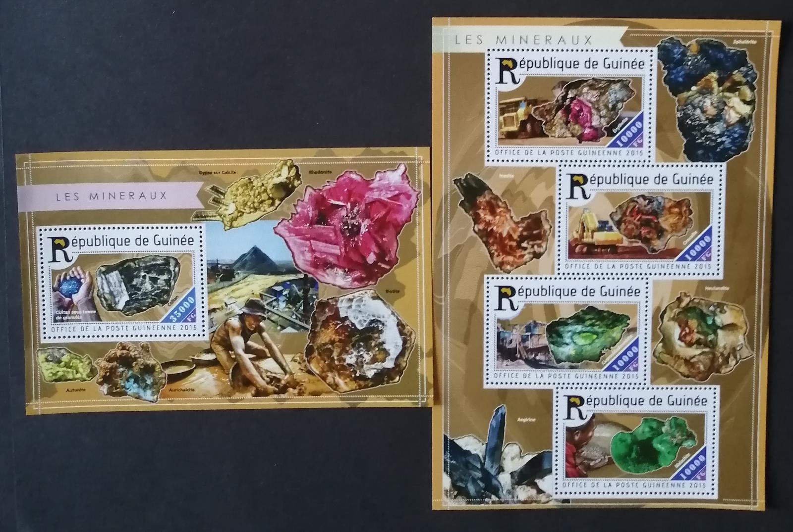 Guinea 2015 Mi.11033-6+Bl.2503 30€ Minerály a těžba, Erythrit, Krokoit